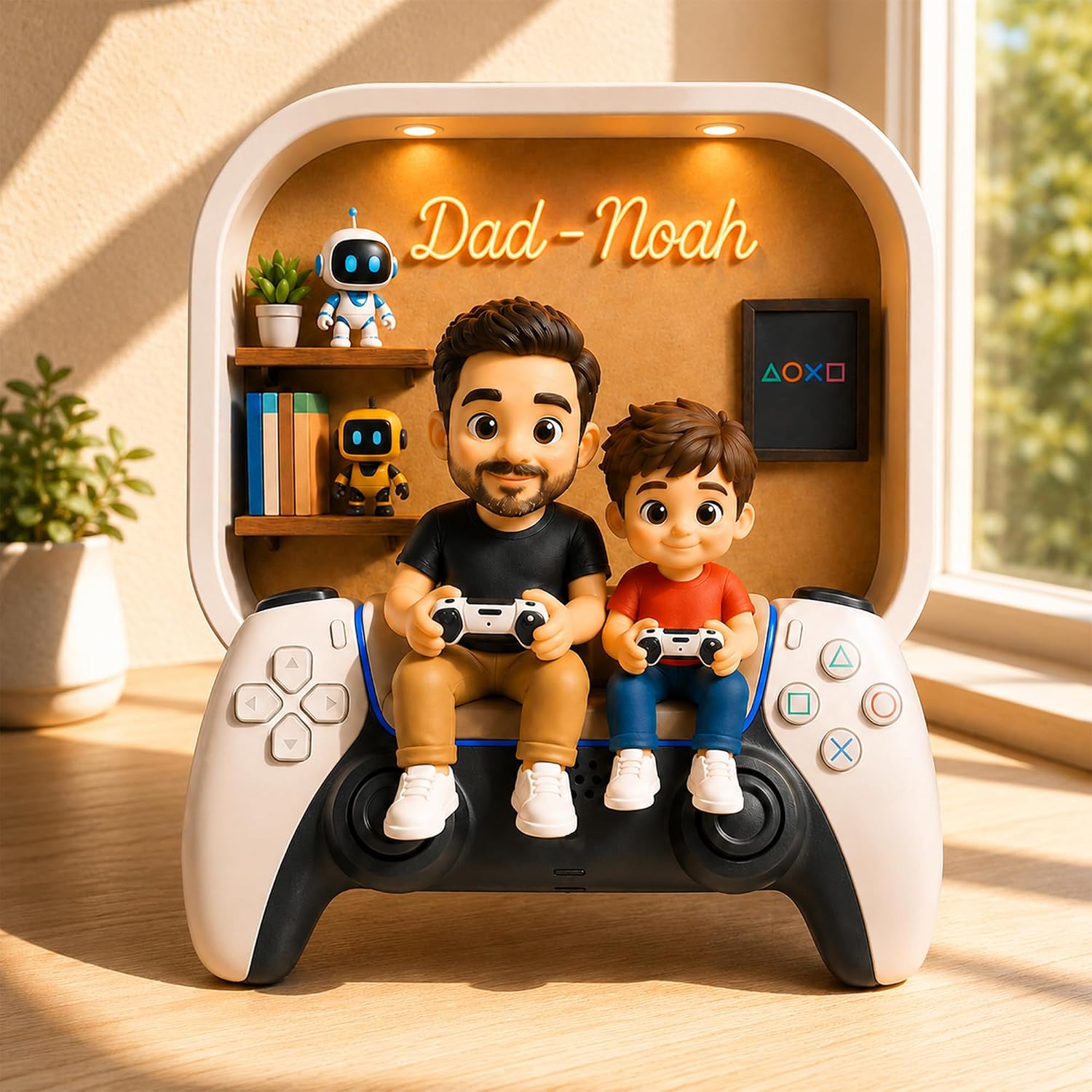 Personalized Dad And Son Gaming Acrylic Plaque, Custom Father Child Gamer 2D Flat Display, Controller Desk Decor, Father’s Day Gift for Dad, Gamer Room Keepsake