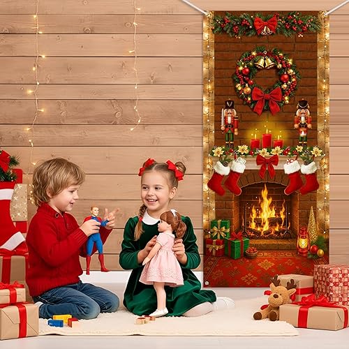 Miniatura 7 de Buryeah Decoración de puerta de Navidad, cubierta de puerta de chimenea de Navidad, pancarta de cascanueces de Navidad, telón de fondo, soporte de