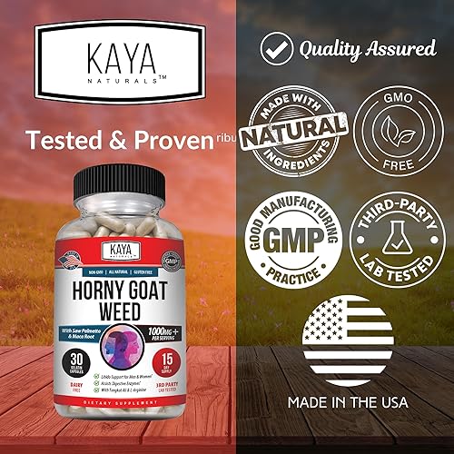 Miniatura 4 de Kaya Naturals Horny Goat Weed para hombres y mujeres, complejo de 1560 mg con maca, palma enana americana, ginseng, suplemento de vitamina de