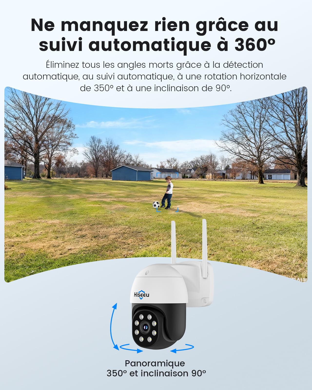 Hiseeu 4K 8MP Caméra de Surveillance Extérieure, PTZ WiFi Suivi Automatique, Vision Nocturne Couleur, Zoom Numérique, Vidéosurveillance 360°