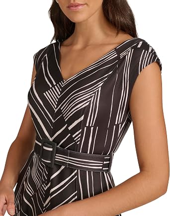 Calvin Klein Women's Sleeveless V-Neck Belted A-Line Midi Dress