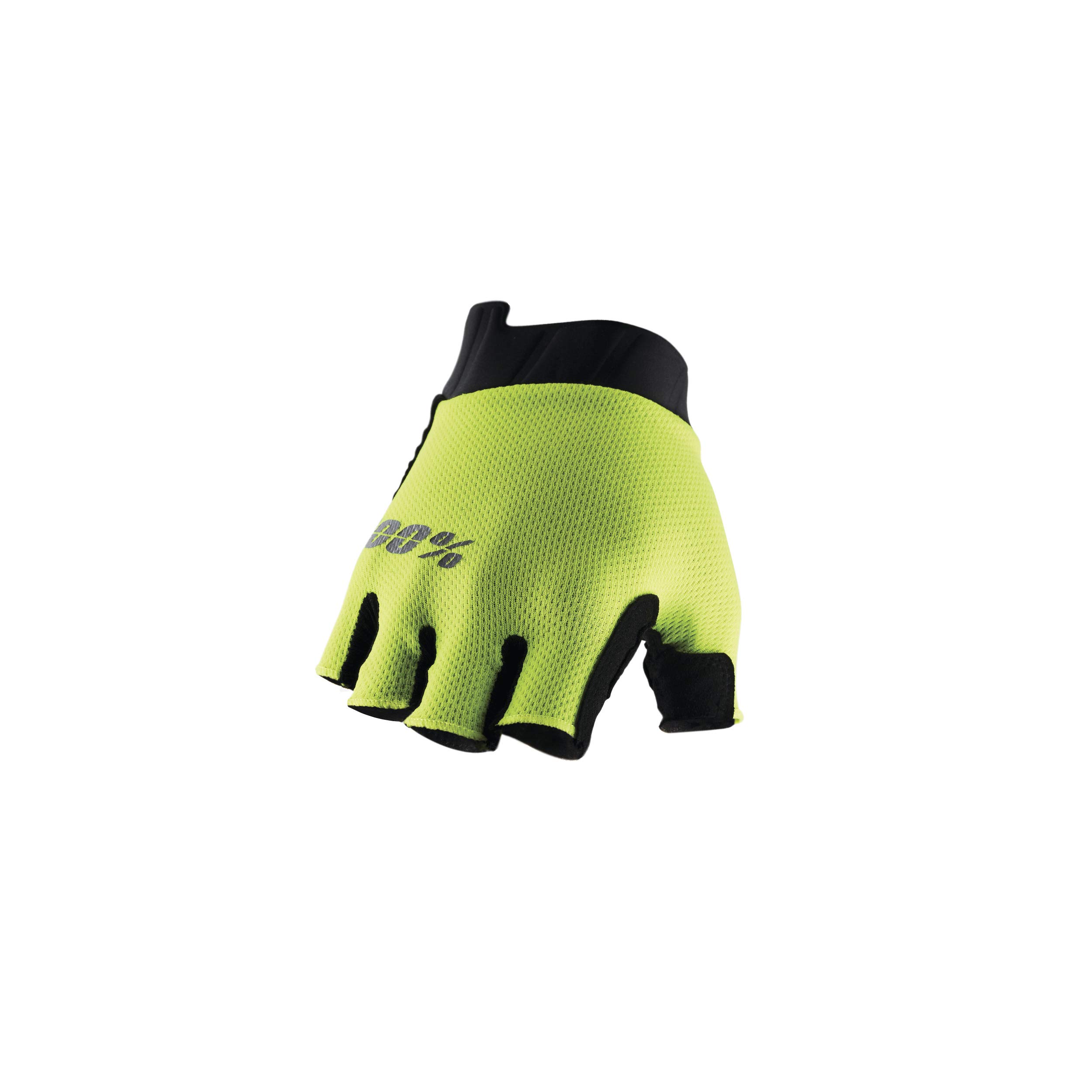 100% EXCEEDA Fingerless Road Cycling Gloves - Short Finger Gloves w/Shock Absorbing Gel (L - FLUO YELLOW)