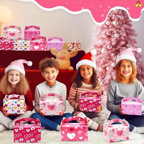 Miniatura 6 de Papel grueso y 7 diseños 28 cajas de dulces de panadería para el día de San Valentín, cajas de galletas a dos aguas con asa, cajas de cupcakes de