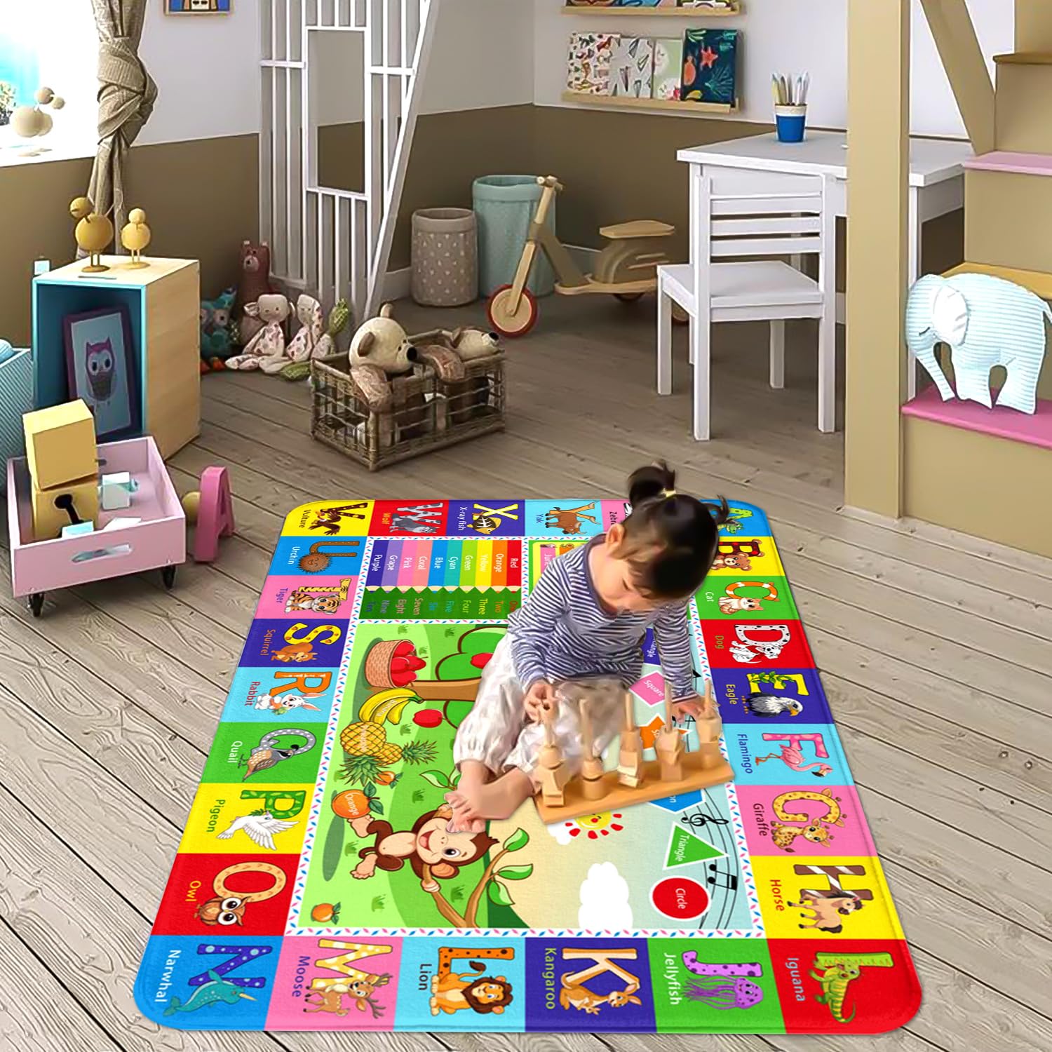 ABC-Teppich, Kinderteppich, 90 x 150 cm, lustiger Teppich für Kinderzimmer, ABC-Alphabet, Klassenzimmer, Bodenmatte, Lernteppich für Zimmer, Wohnzimmer, Kinderzimmer, Kleinkinder