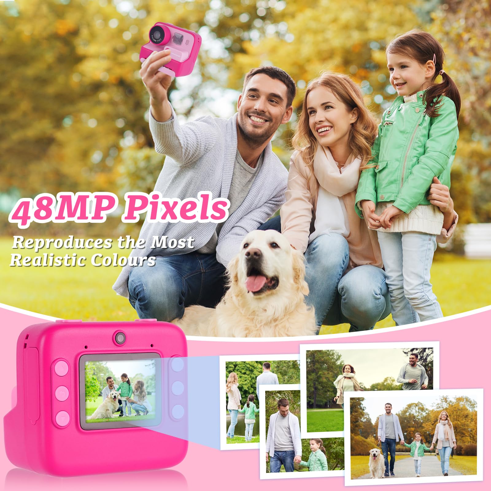 Cámara Infantil instantánea DYNASONIC (2ª Generación). Camara de Fotos Digital y Video para niños. 48MP. 2,5k UHD. Incluido Tarjeta SD 32GB, Regalo para niños y niñas de 3 a 14 años