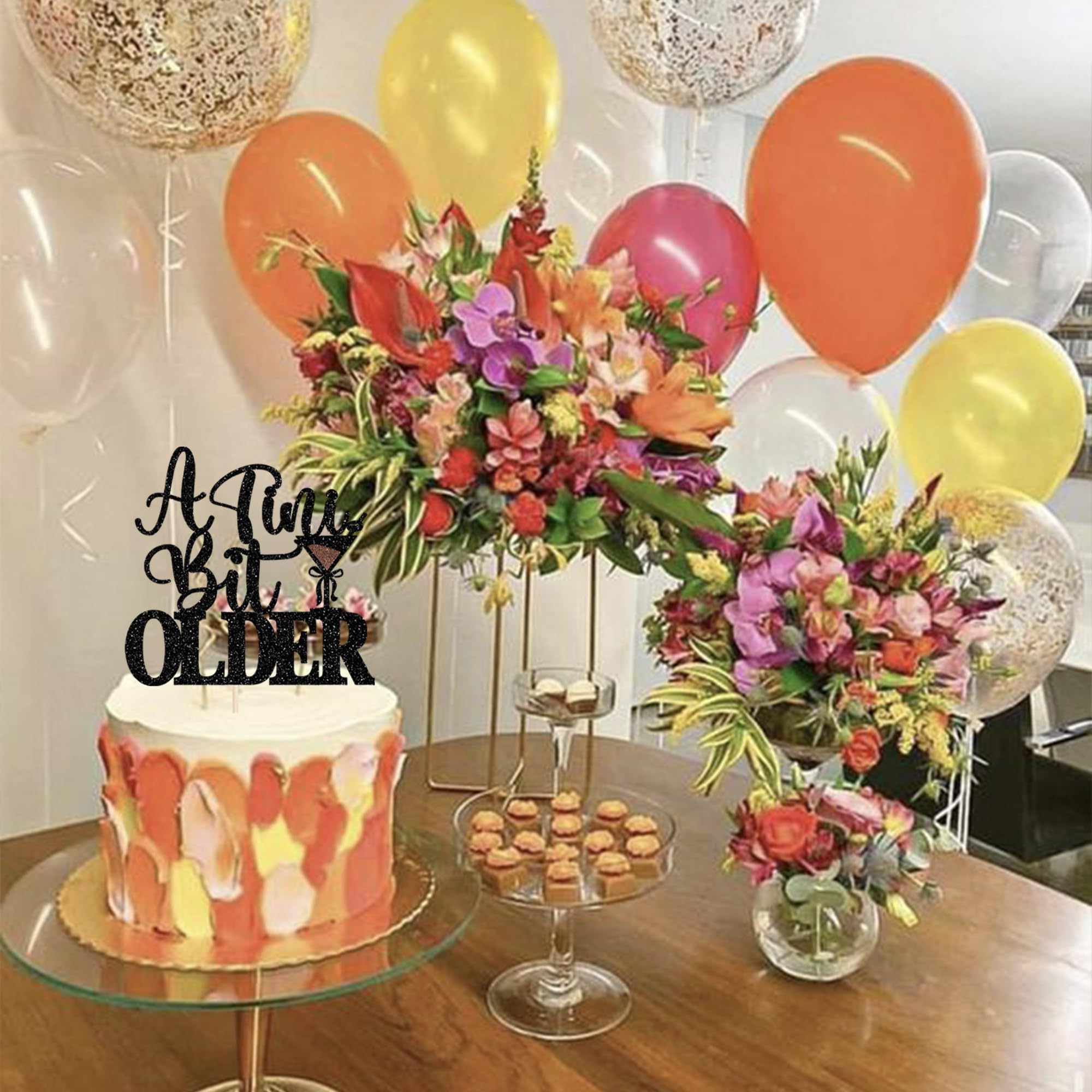 Espresso Martini Cake Topper - Glitter 'A Tini Bit Older' Birthday Decoration For Women, Bachelorette Parties