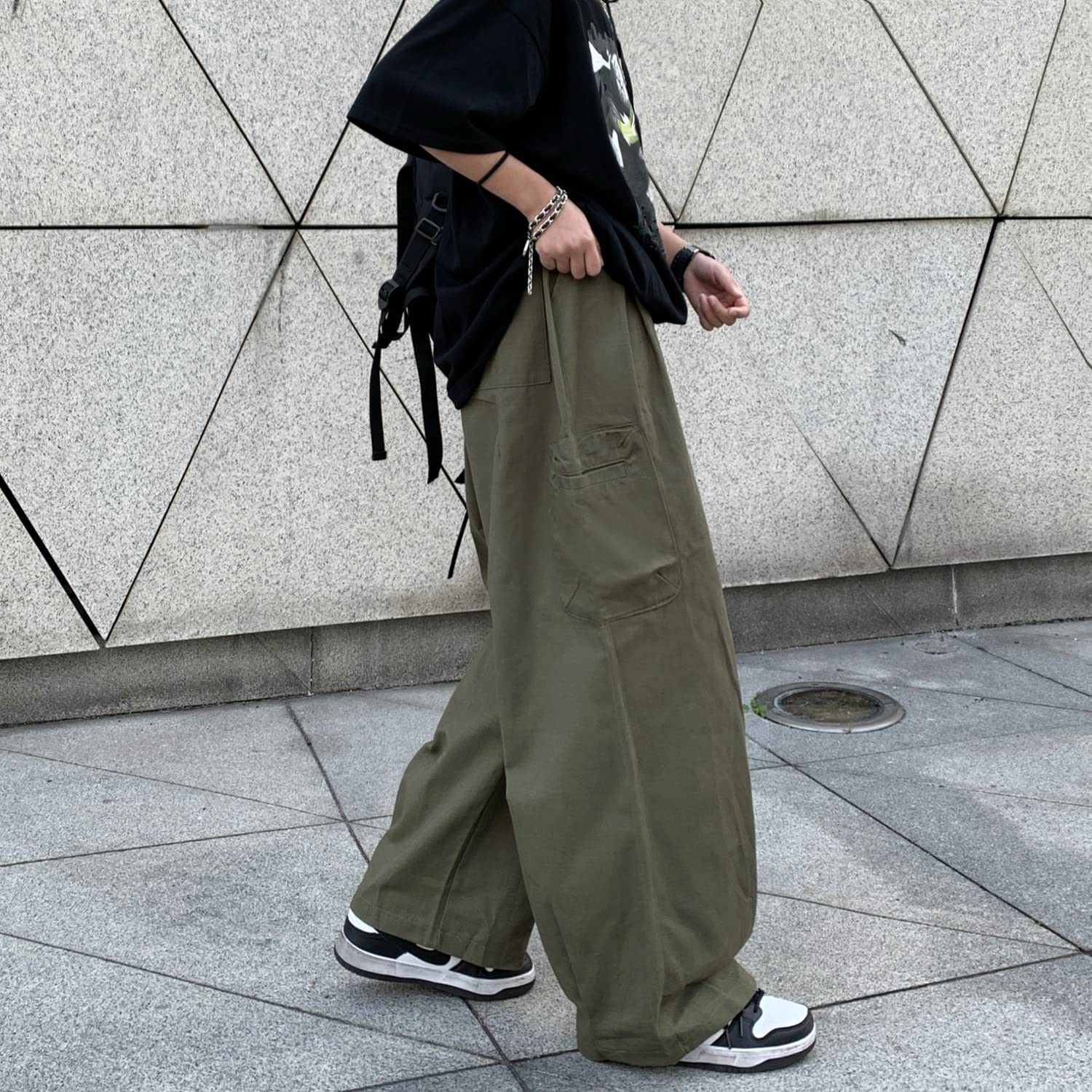Gotyckie spodnie cargo Harajuku Y2K damskie joggery z szerokimi nogawkami hipisowskie moda uliczna luźne luźne spodnie, Zielony wojskowy, XL