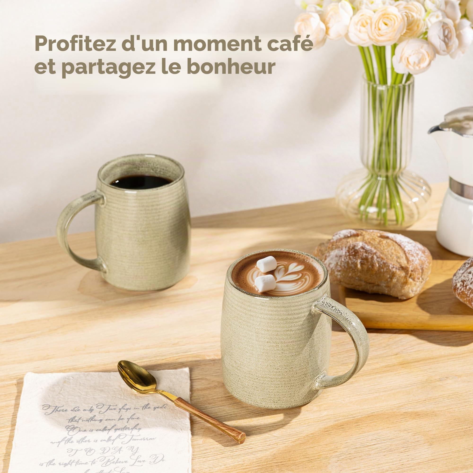 GBHOME Lot de 6 grandes tasses à café en céramique faites à la main avec dégradé de couleurs – Idéales pour le latte, le thé, la bière et le chocolat chaud – Passe au lave-vaisselle et au micro-ondes
