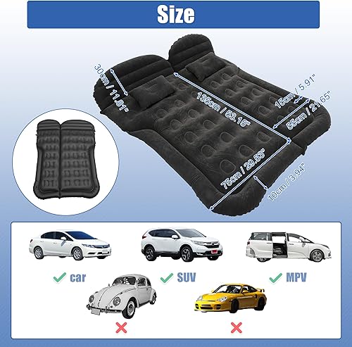 Miniatura 4 de X AUTOHAUX Colchón inflable de aire para coche, SUV, cojín de cama de campamento, almohada engrosada, colchón de PVC con bomba de aire eléctrica,