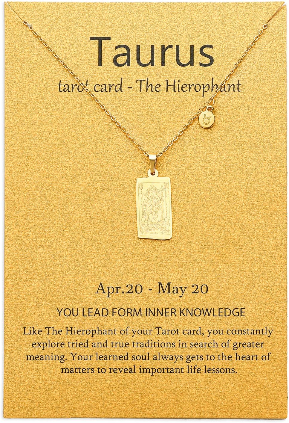 14k Gold Plated Zodiac Sign with Tarot Card Pendant Necklace Birthday Gift for Women