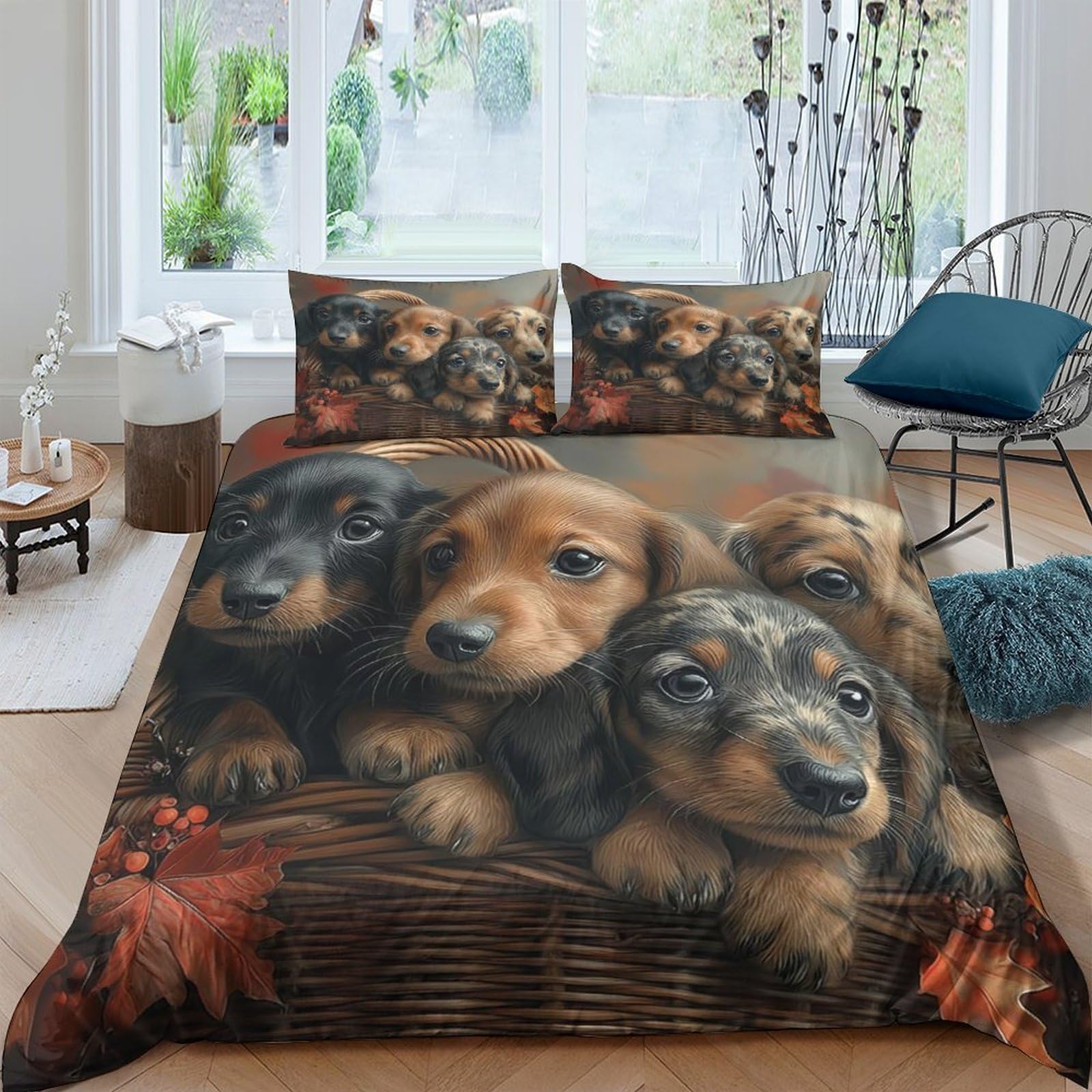 Ctjqhvkz Style-6 3D Printed Dachshund Puppy Fitted Sheet Microfiber Soft Anti-Slip Dog Pattern Bed Cover For Bedroom Guest Room Decor Single（135X200cm）