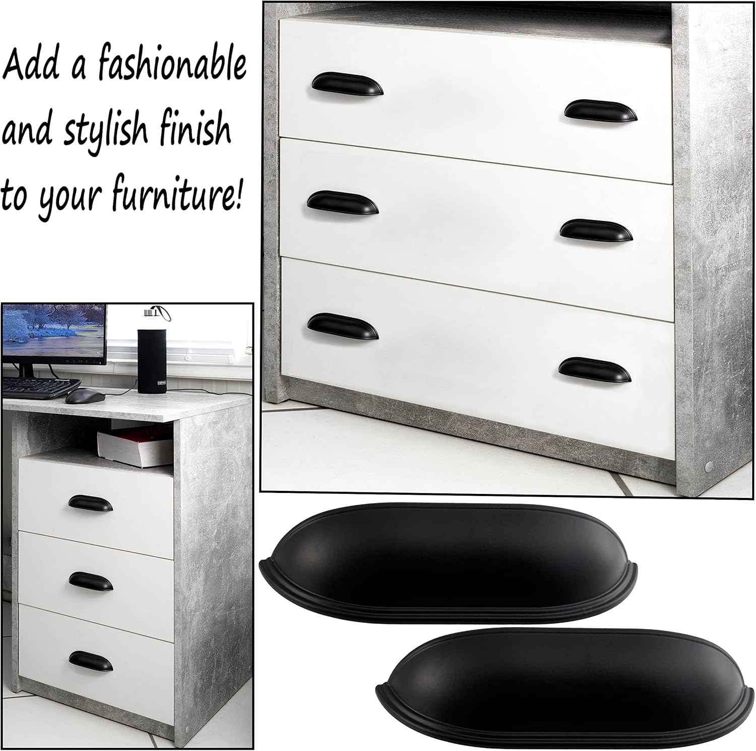 AERZETIX - C64383 – Set of 2 Furniture Handles Wheelbase 96 mm – Door Cupboard Drawer Interior Decoration Kitchen Living Room Assembly – Metal – Matte Black