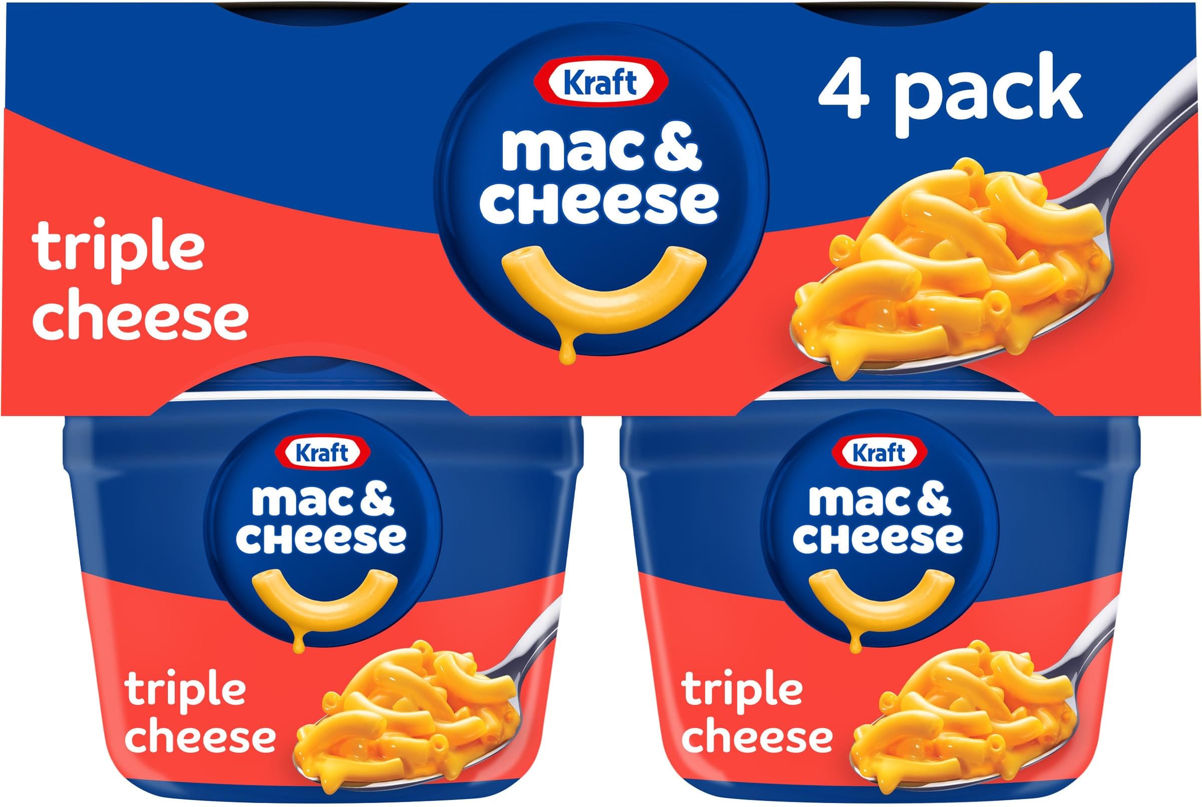 Kraft Triple Cheese Mac & Cheese Macaroni and Cheese Dinner, 4 ct Pack, 2.05 oz Cups