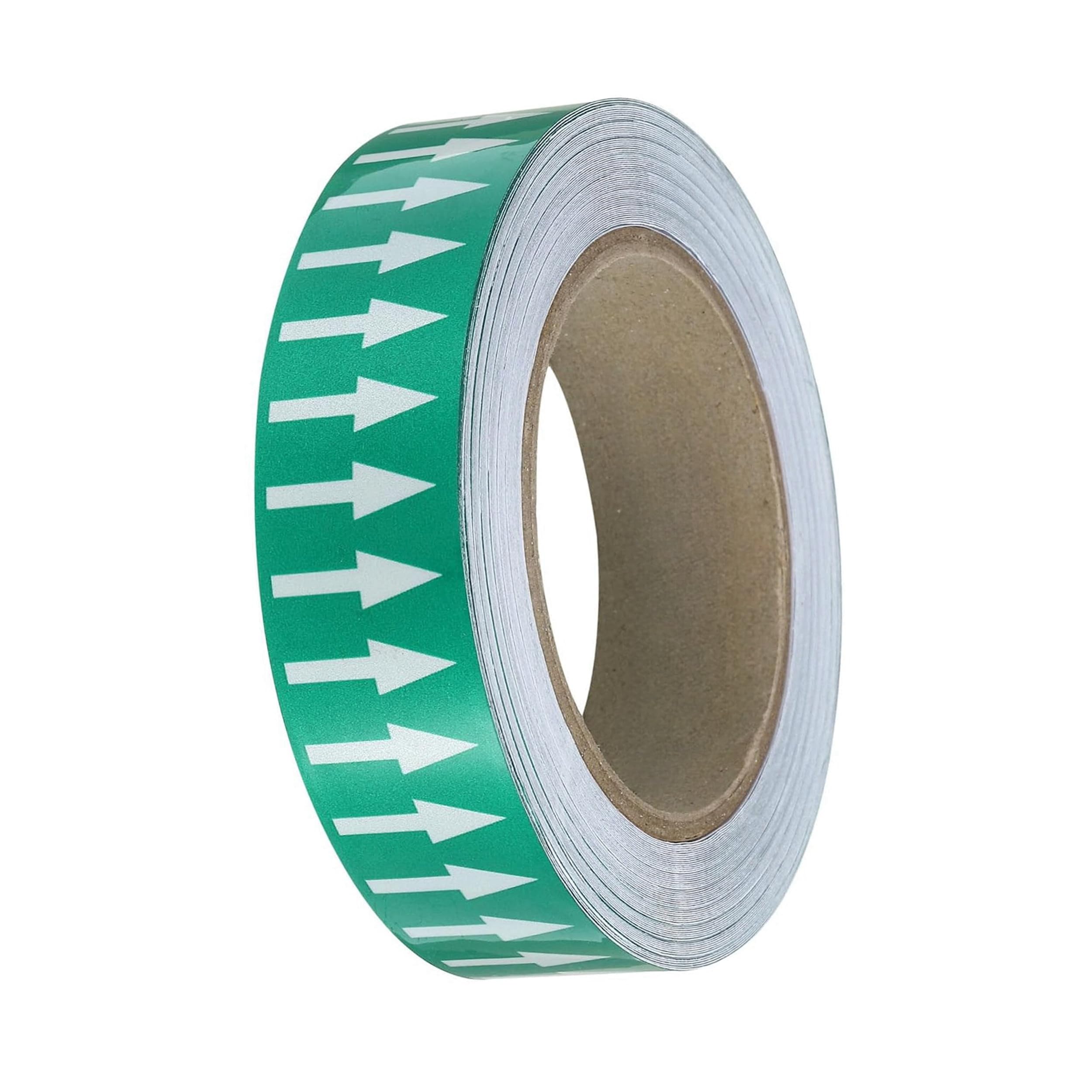 Pipe Flow Arrow Tape Pipeline Arrow Stickers 1.2 Inch x 66 Ft (3cm x 20M) Pipe Identification Marking Arrow Labels with Reflective Strips for Pipe Flow Markers, Green/White