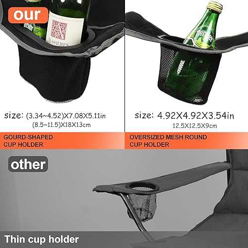 Miniatura 6 de Silla de camping plegable de gran tamaño, silla de césped portátil acolchada resistente con soporte para tazas extragrande, bolsillo lateral para