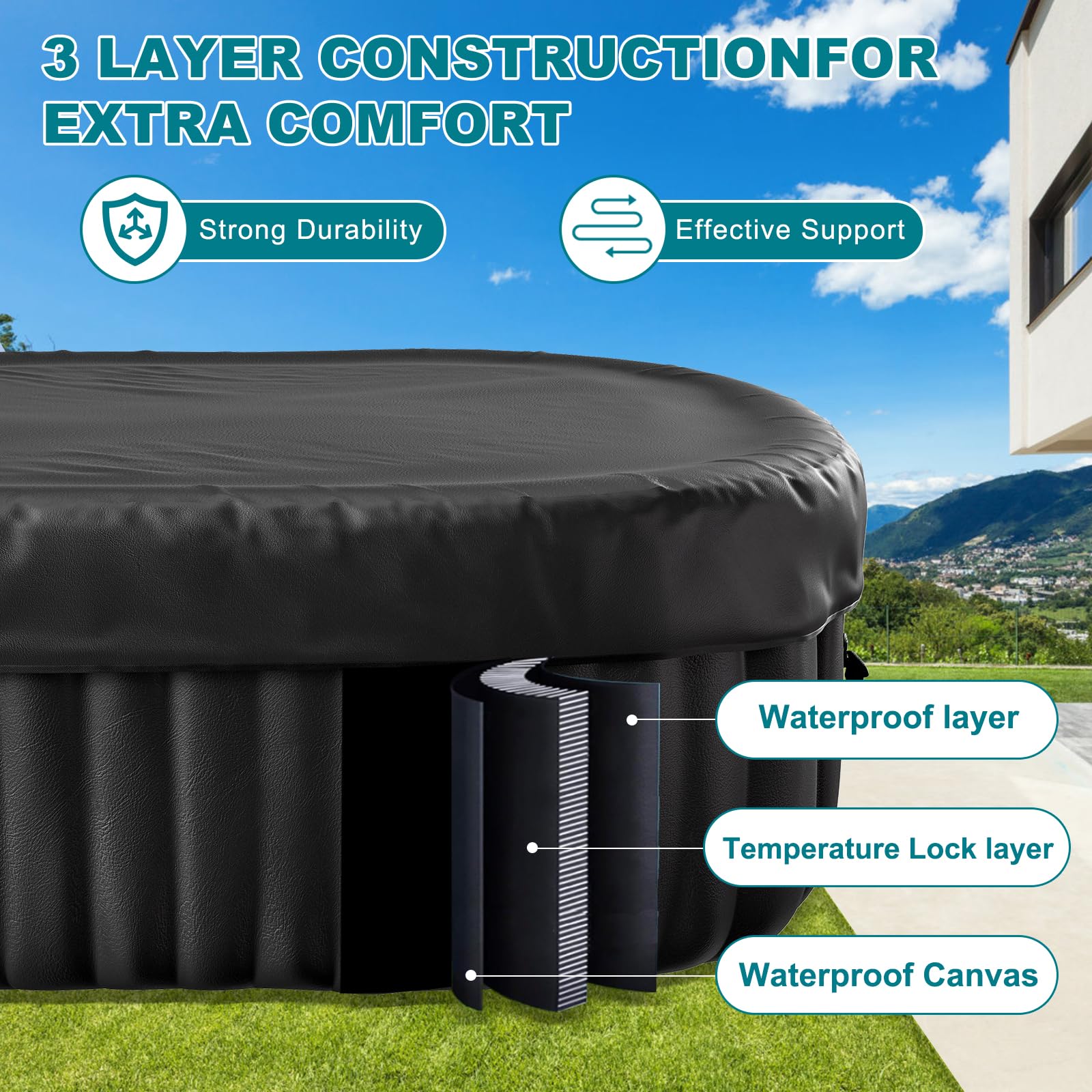 Aufblasbarer Whirlpool 2 Personen, Ovaler Outdoor Spa Pool 190 x 120 x 63 cm, Whirlpool Aufblasbar mit 100 Luftdüsen, 1800 W Heizung, Filter, Isolierabdeckung, Bodenmatte für Garten Terrasse