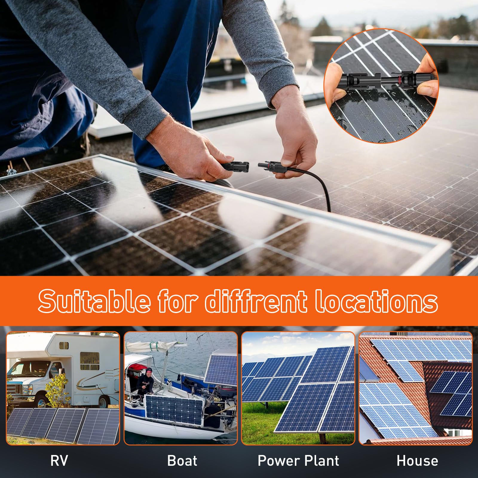 Zestaw szczypiec zaciskowych do wtyczek solarnych, 2,5/4/6 mm², kabel PV Rainllon 12 par wtyczek solarnych, wodoszczelne, 12 par wtyczek kablowych i 1 para kluczy płaskich, szczypce zaciskowe do