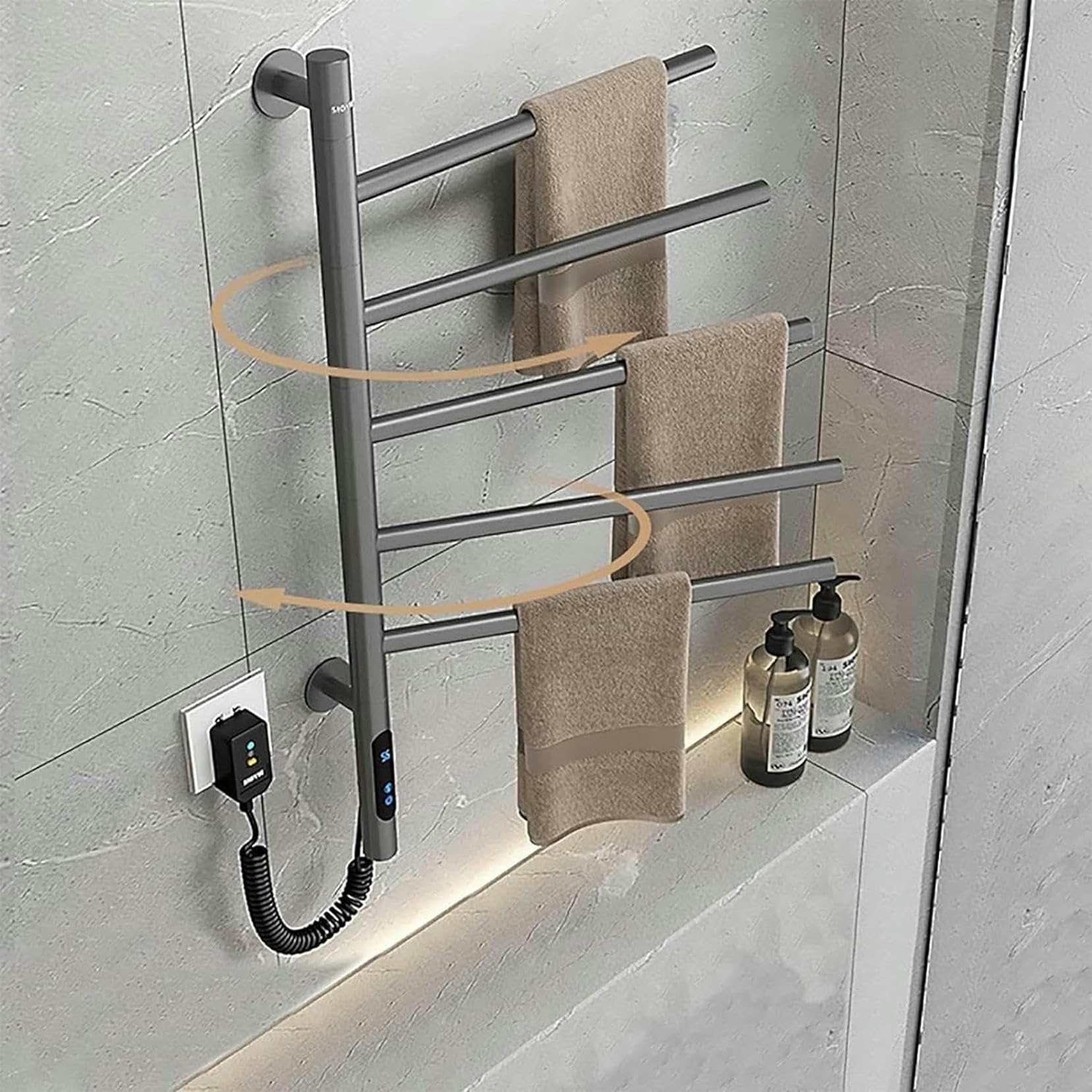 Chauffe-serviettes rotatif électrique 180° avec minuterie intégrée
