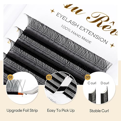 Miniatura 2 de YY - Extensiones de pestañas Y, rizo D, 0.003 in, 0.315-0.591 in, bandeja mixta, extensiones de pestañas con volumen, fácil aplicación en abanico