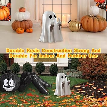 2Pcs Middle Finger Ghost Statue, Funny Spooky Halloween Decorations, Indoor Home & Bedroom Ornaments, Novelty Gift