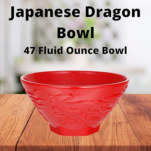 Miniatura 4 de Needzo Tazón de fideos japoneses tradicional extra grande para ramen, pho y sopa, diseño de dragón rojo, 47 onzas líquidas, juego de 2