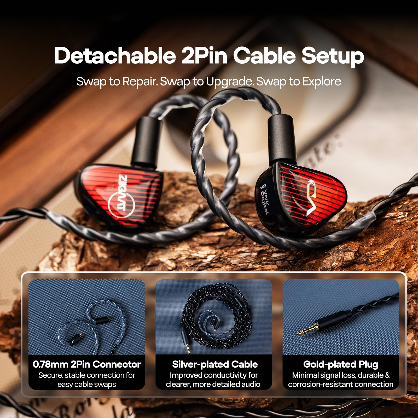Linsoul ZiiGaat x Vivir Digital Rumba – IEM Driver Grafeno 10mm, Auriculares HiFi con Subgraves, Cable Extraíble 2 Pines para Audiófilos, Gaming y Música (3,5mm Sin Mic)