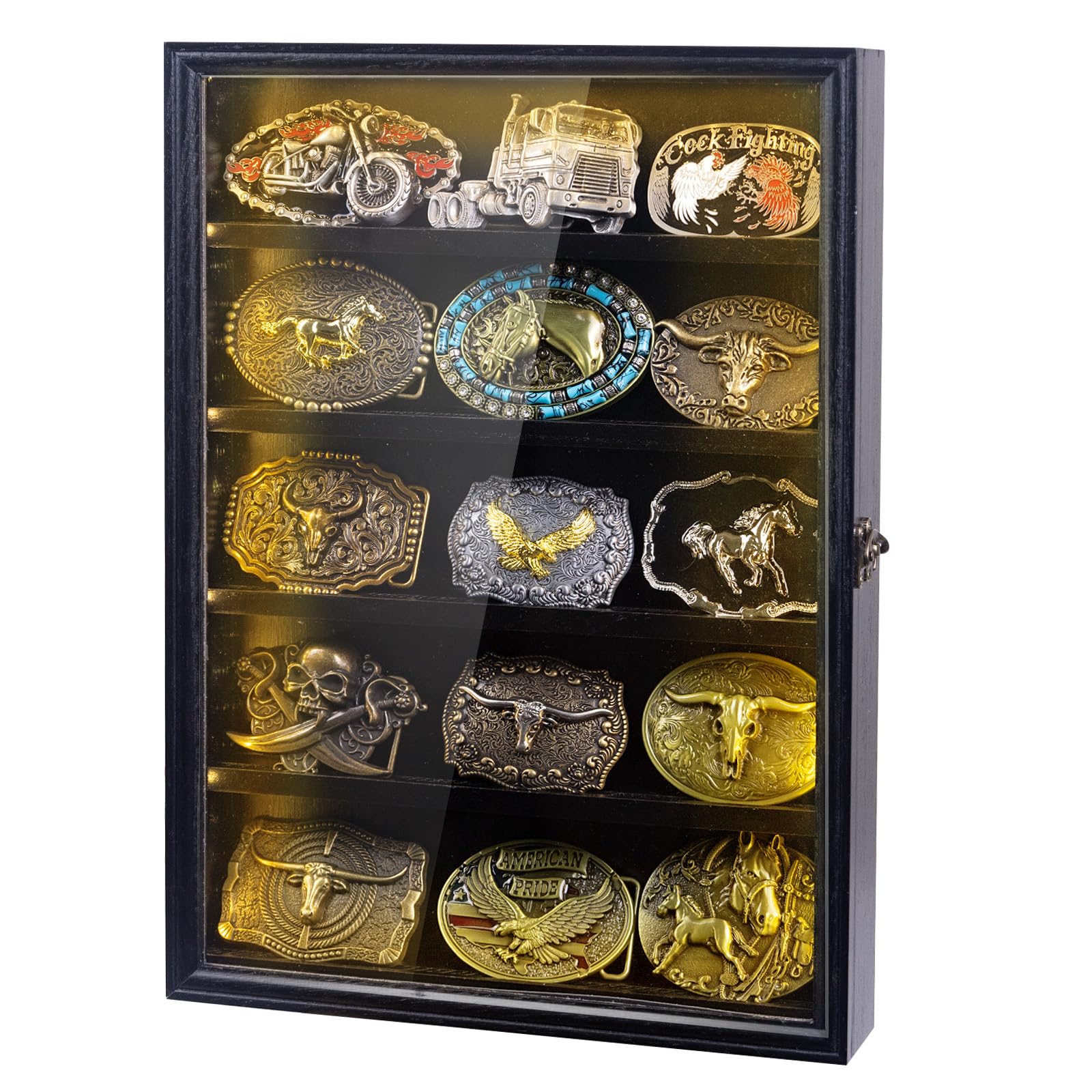Vitrine noire pour boucle de ceinture avec LED | Boîte d'exposition