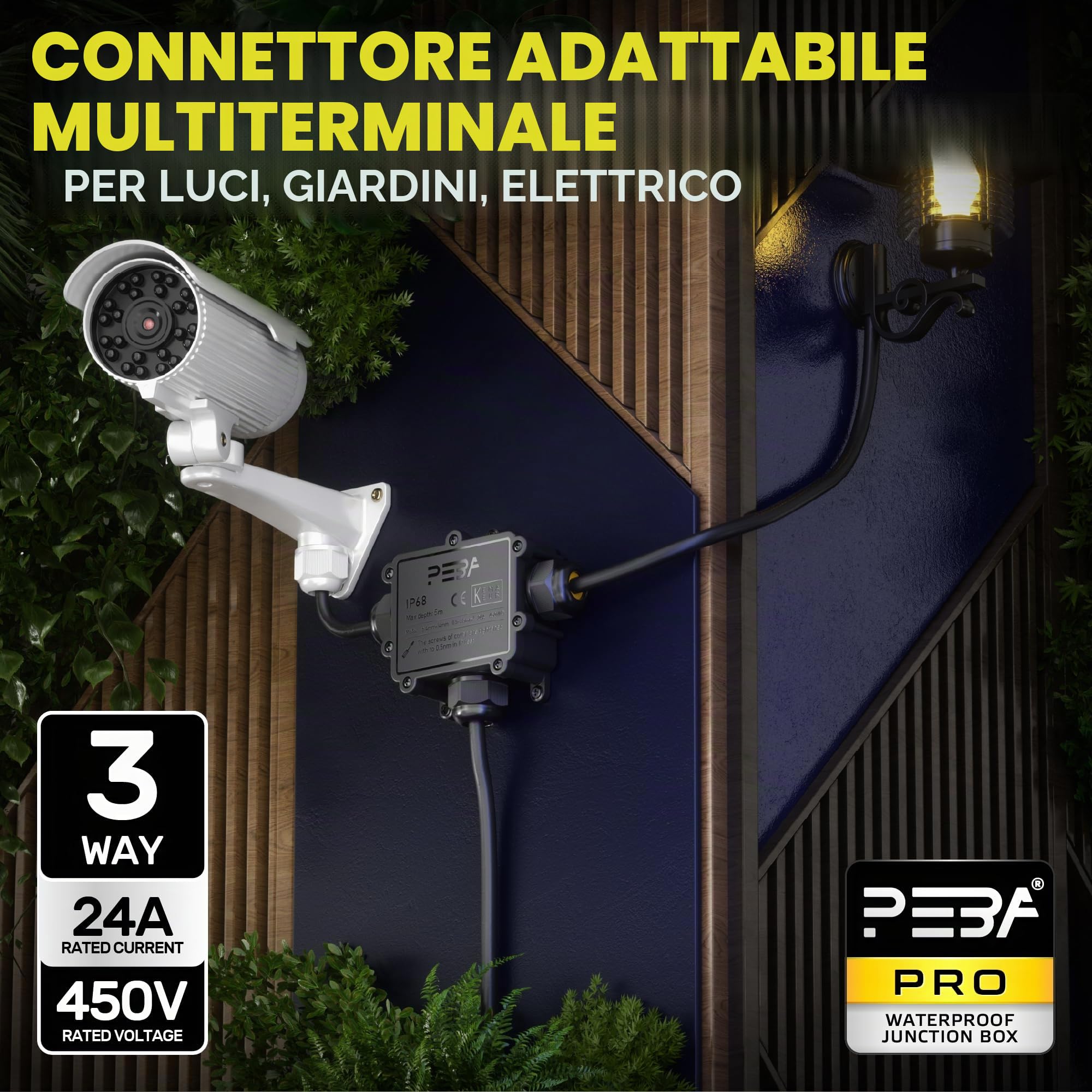 PEBA Scatola di Giunzione Impermeabile IP68, Connettori Elettrici, 3 vie Connettore Stagno Manicotto di Collegamento Cavo Sotterraneo del Area Esterna per Diametro del Cavo 4-14mm