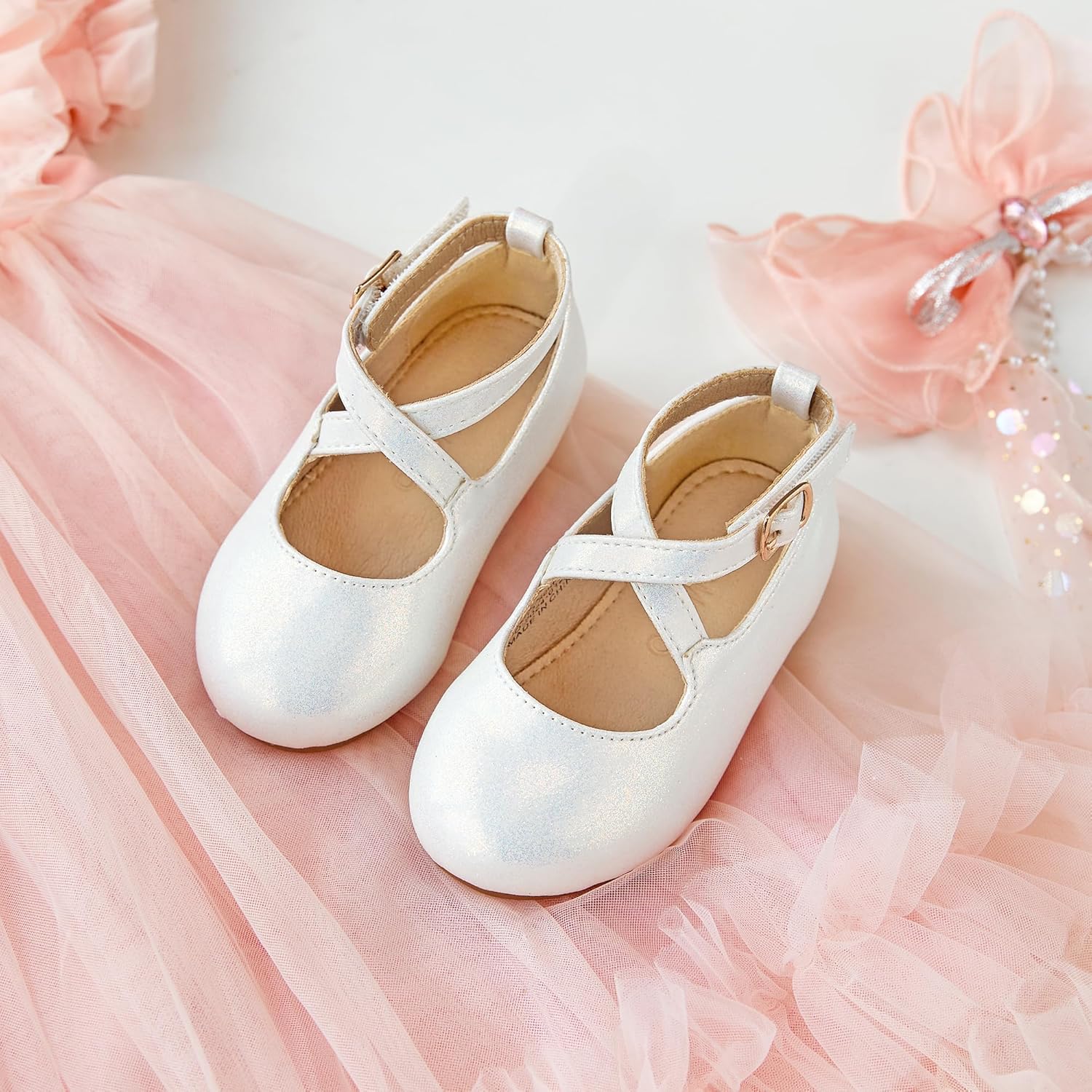 Otter MOMO Toddler/Little Girls Flower Girl Ballerina Flats Shoes Slip-on School Party White Dress Shoes Size 12 - Image 7