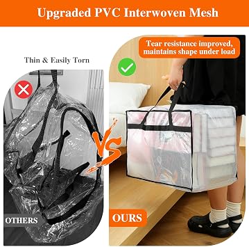 Vieshful 3 Pack 60L Clear Clothes Storage Bag with Handles