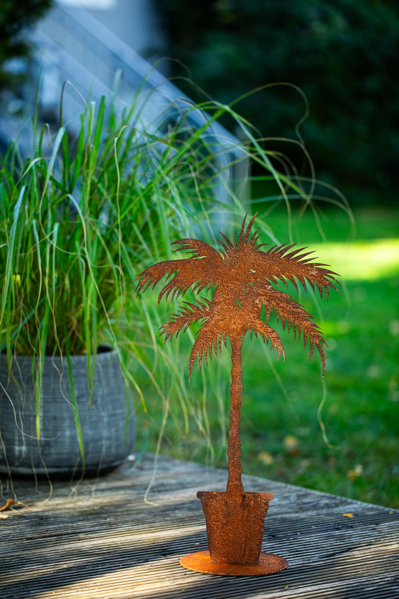 Bornhöft Palme aus Edelrost Urlaub Sand Strand Palme Naturrost rostige Deko für den Garten Terrasse oder Eingangsbereich 75cm hoch rostige Gartendeko