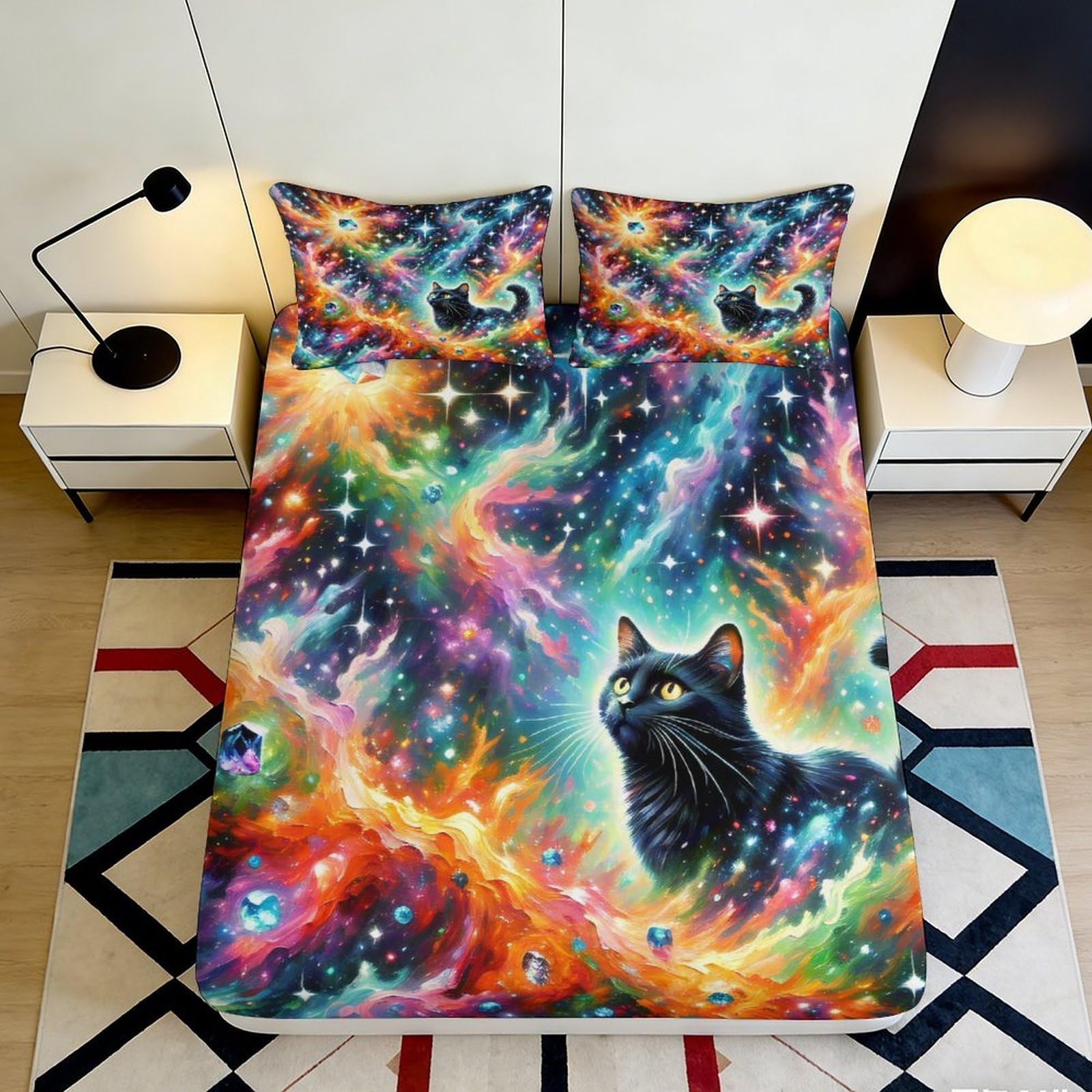 3D Printed Galaxy Starry Sky Fitted Sheet Microfiber Soft Cosmic Nebula Mattress Cover for Bedroom Dorm Decoration 90x200x25cm