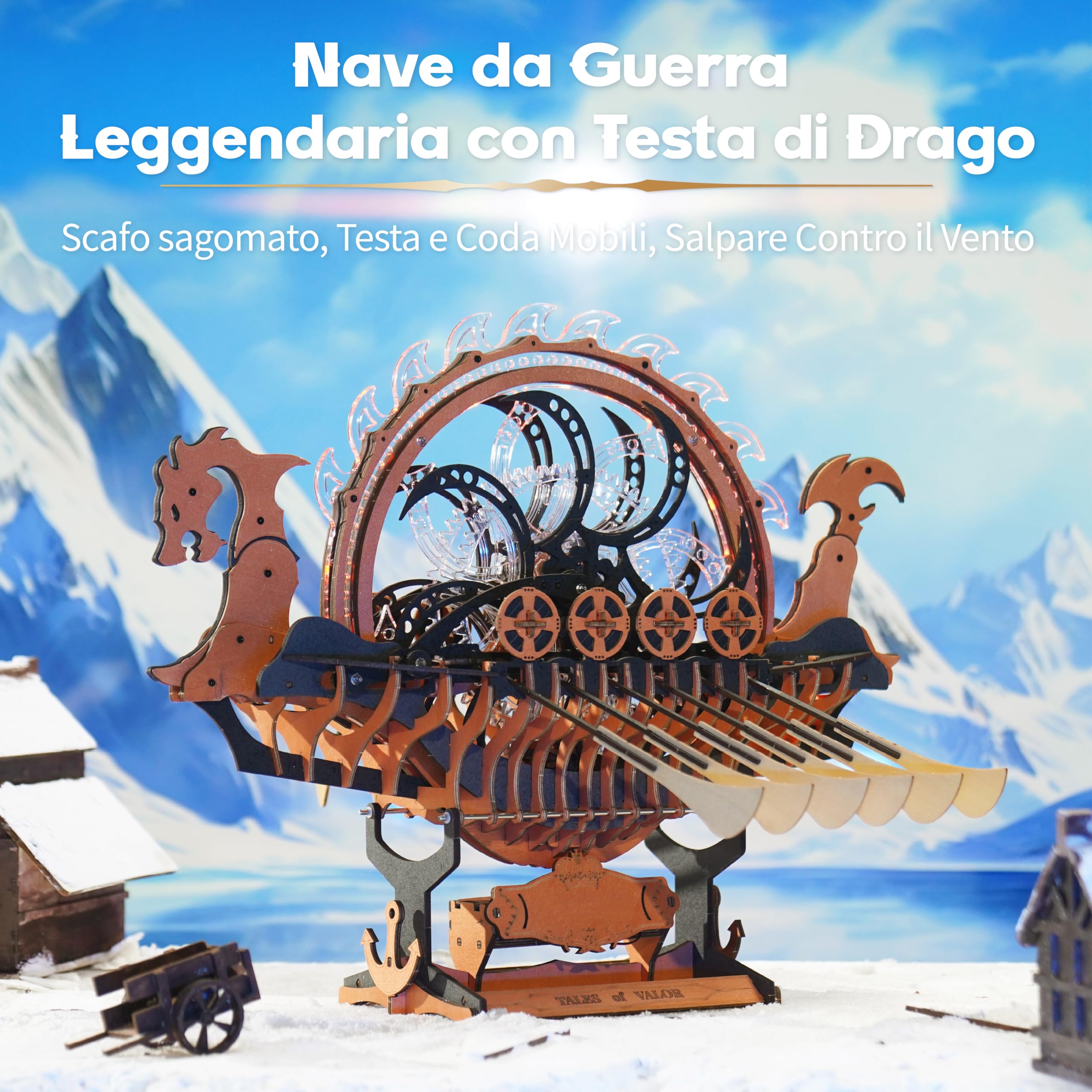ROBOTIME Puzzle 3D in Legno Modellismo da Costruire Adulti, Modello di Nave Drago Vichinga Con Motore e Luce LED, Trasmissione Meccanica a Ingranaggi, Regalo Speciale Nave LK802