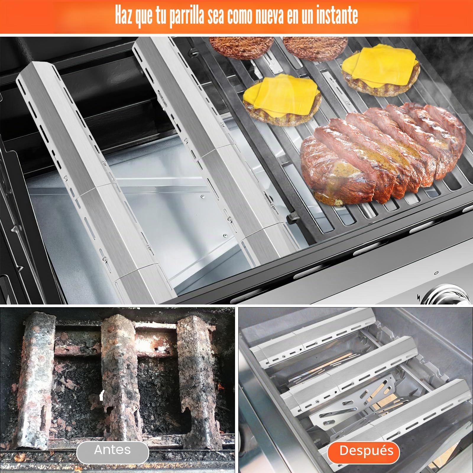 GFTIME 45629 30 cm a 72 cm Universal Placa de Calor Barbacoa de Gas Piezas de Repuesto Parrilla Campingaz, CCLIFE, Landmann, Charbroil, Broil-Master Barbacoa Acero Inoxidable BBQ Reemplazo(3 Piezas)