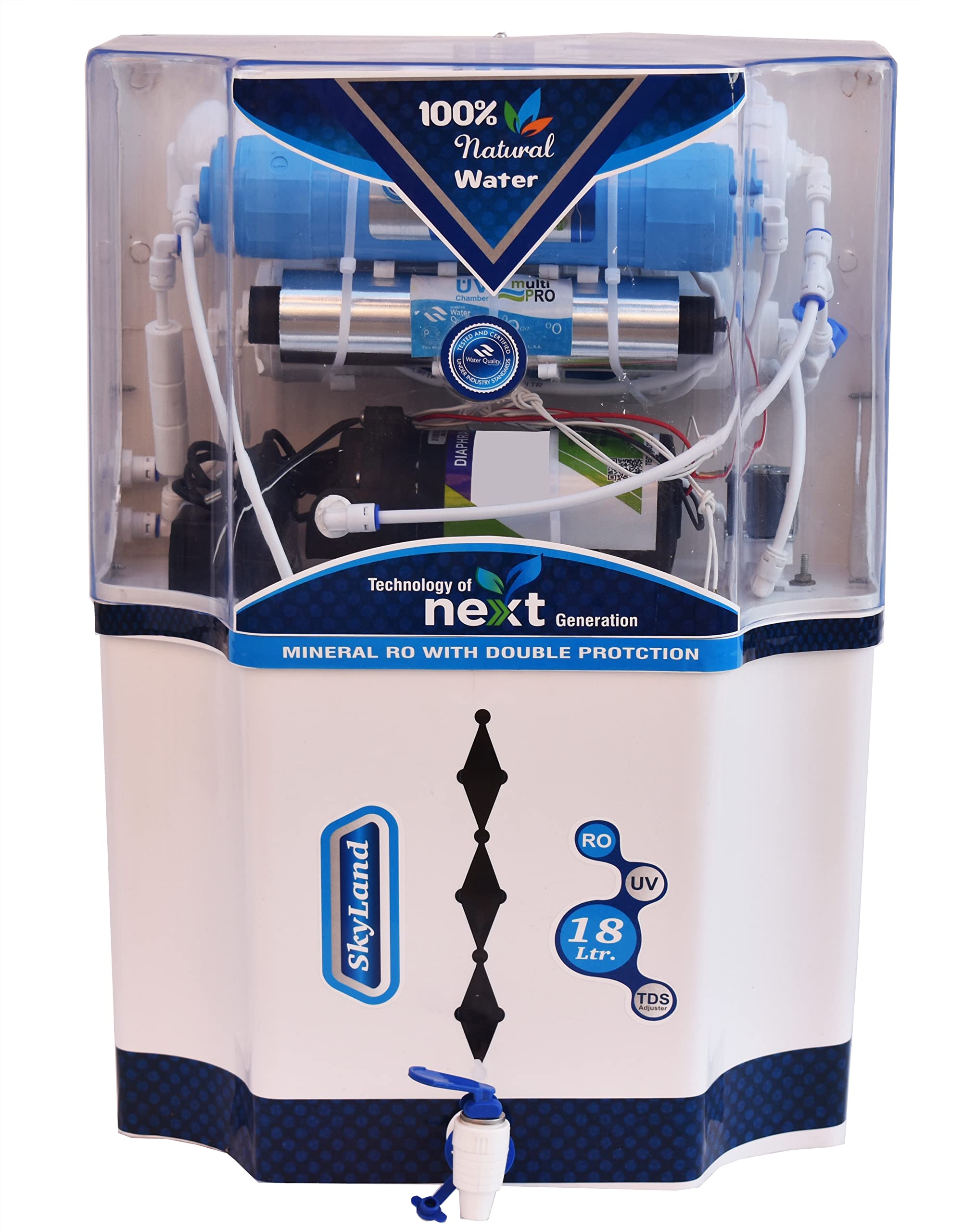 AquaFresh SkyLand 18 L RO + UV + UF + ALKALINE FILTER + TDS Water Purifier (White, Blue)-image-18