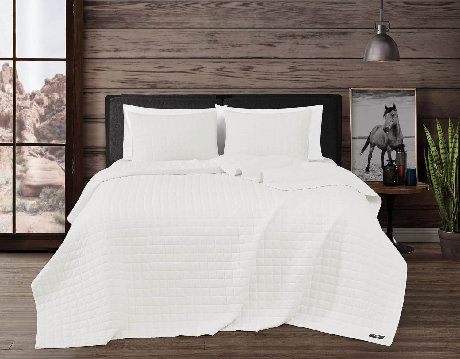 Frye Vintage Washed 100% Cotton 3-Piece Full/Queen Quilt Set in White, Solid Color, Oeko-TEX Certified