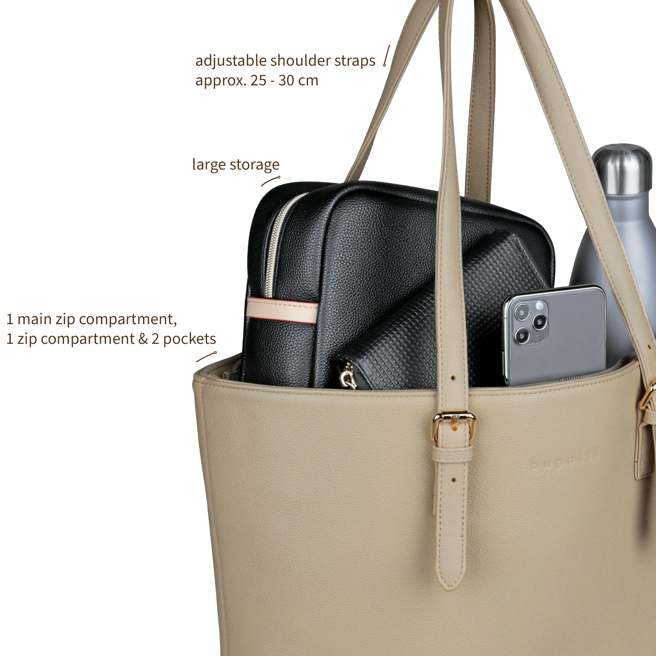 bugatti Mare 3.0 – Bolso grande tipo tote para mujer, bolso ligero de imitación de cuero