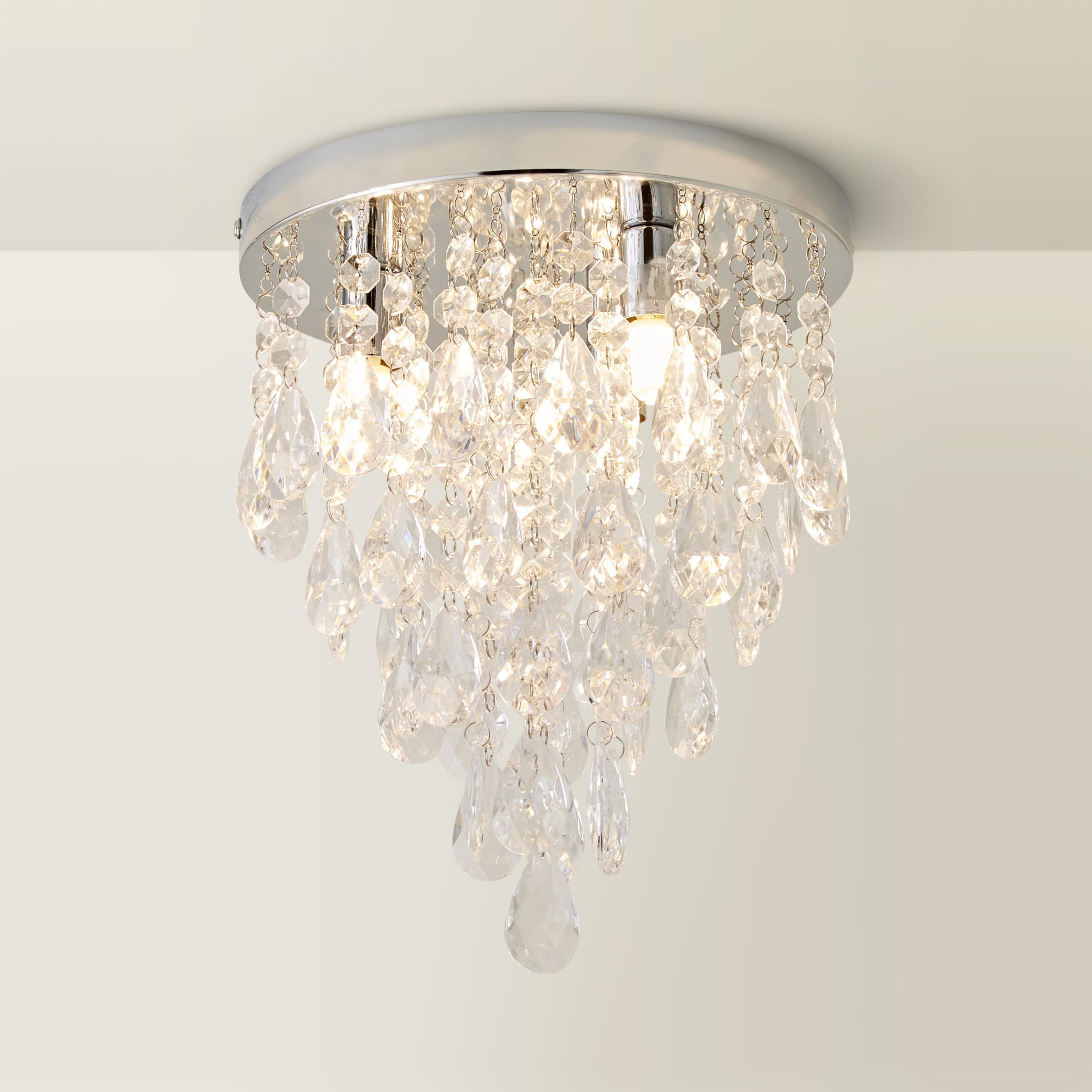 Valuelights Without Bulbs | Silver Chrome Chandelier Ceiling Light Fitting With Clear Jewel Droplets | Chandeliers, Home Décor & Improvement Essential | Mains Wired