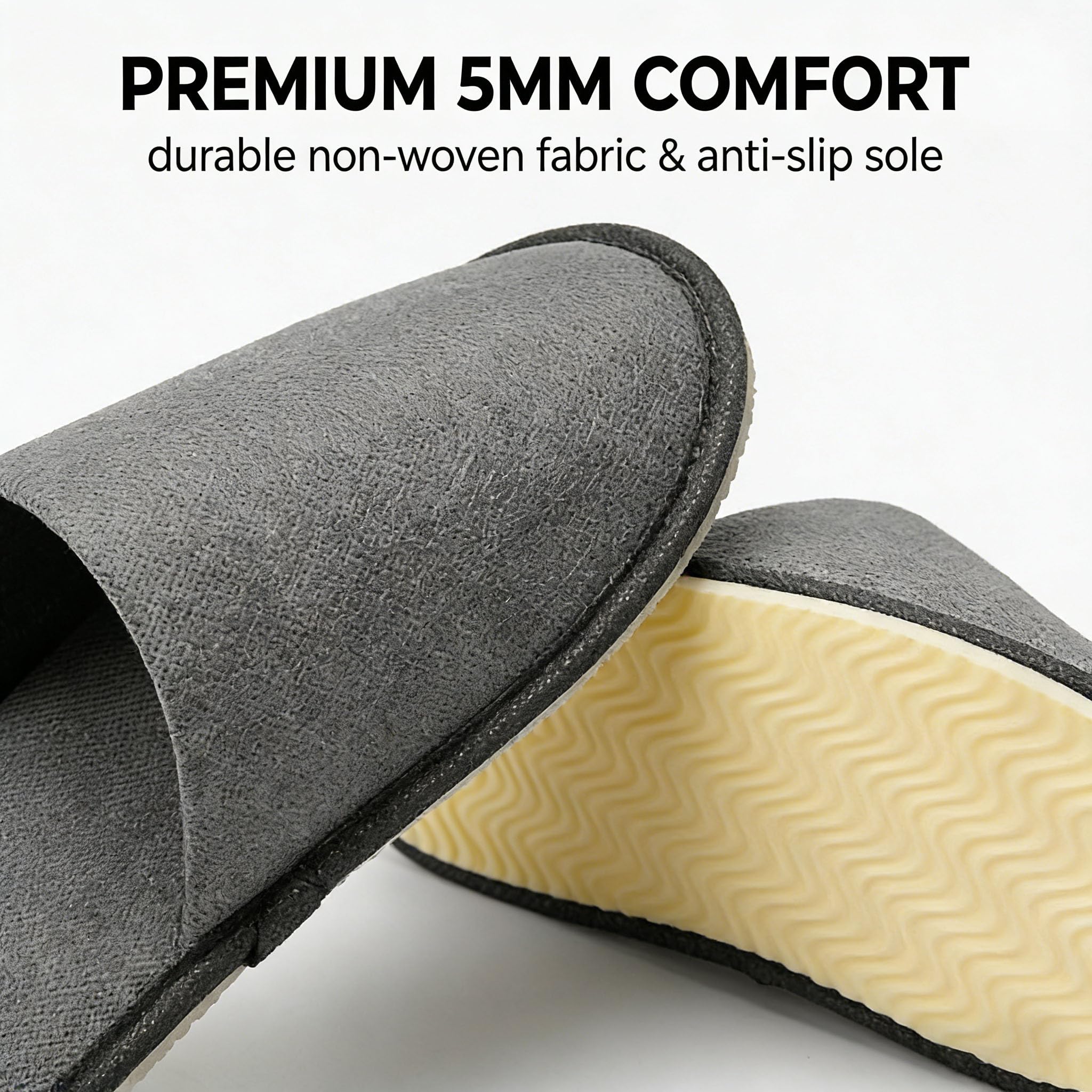 5 Paia Ciabatte Monouso,Ciabatte Ospiti lavabili,Tessuto non Tessuto da 5mm,Pantofole Portatili Unisex Antiscivolo per Hotel Spa Casa Viaggi(40-43 yard)