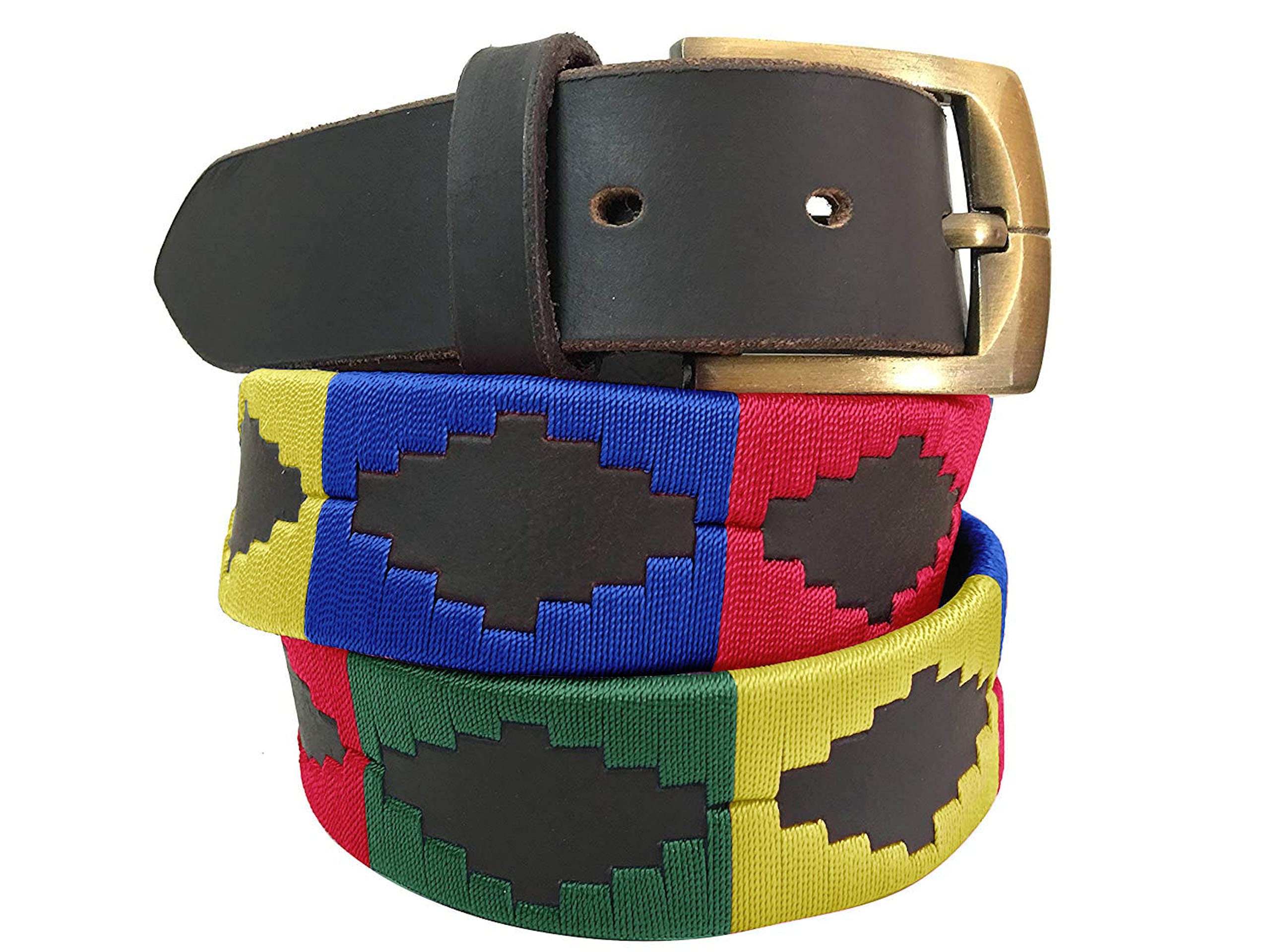 Carlos Diaz Men's Brown Wo Premium Unisex Leather Embroidered Designer Polo Belt (90 Cm/ 34-36 Inches)