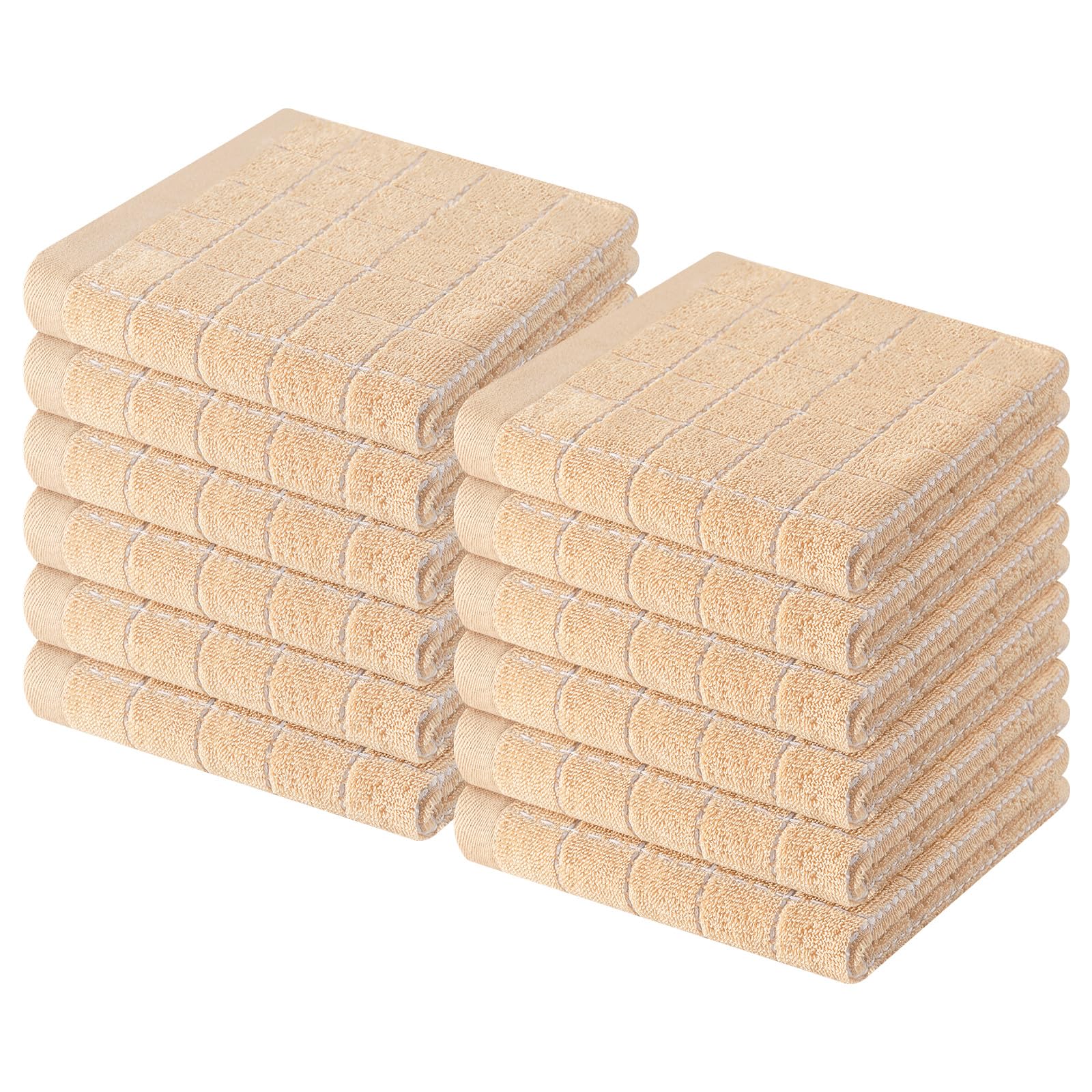 Homaxy 100% Cotton Terry Kitchen Dish Cloths, 12 Pack, Apricot | Ultra Soft and Absorbent, Suitable for Drying and Washing Dishes