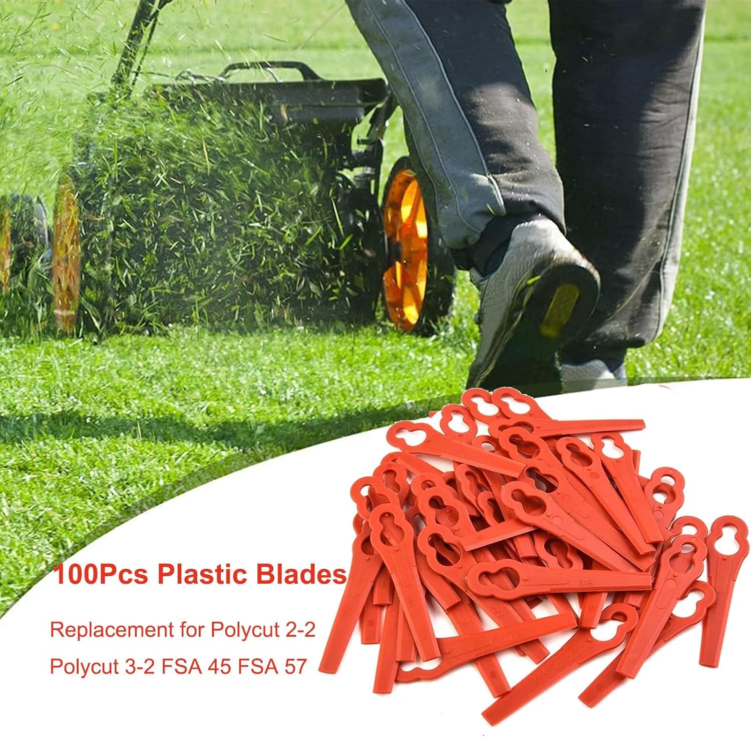 Lot de 100 Lames Compatible pour Coupe Bordure Stihl PolyCut 2-2 PolyCut 3-2, FSA 45 FSA 57 FSE 52, Lames en Plastique pour Coupe Bordure Stihl sans Fil