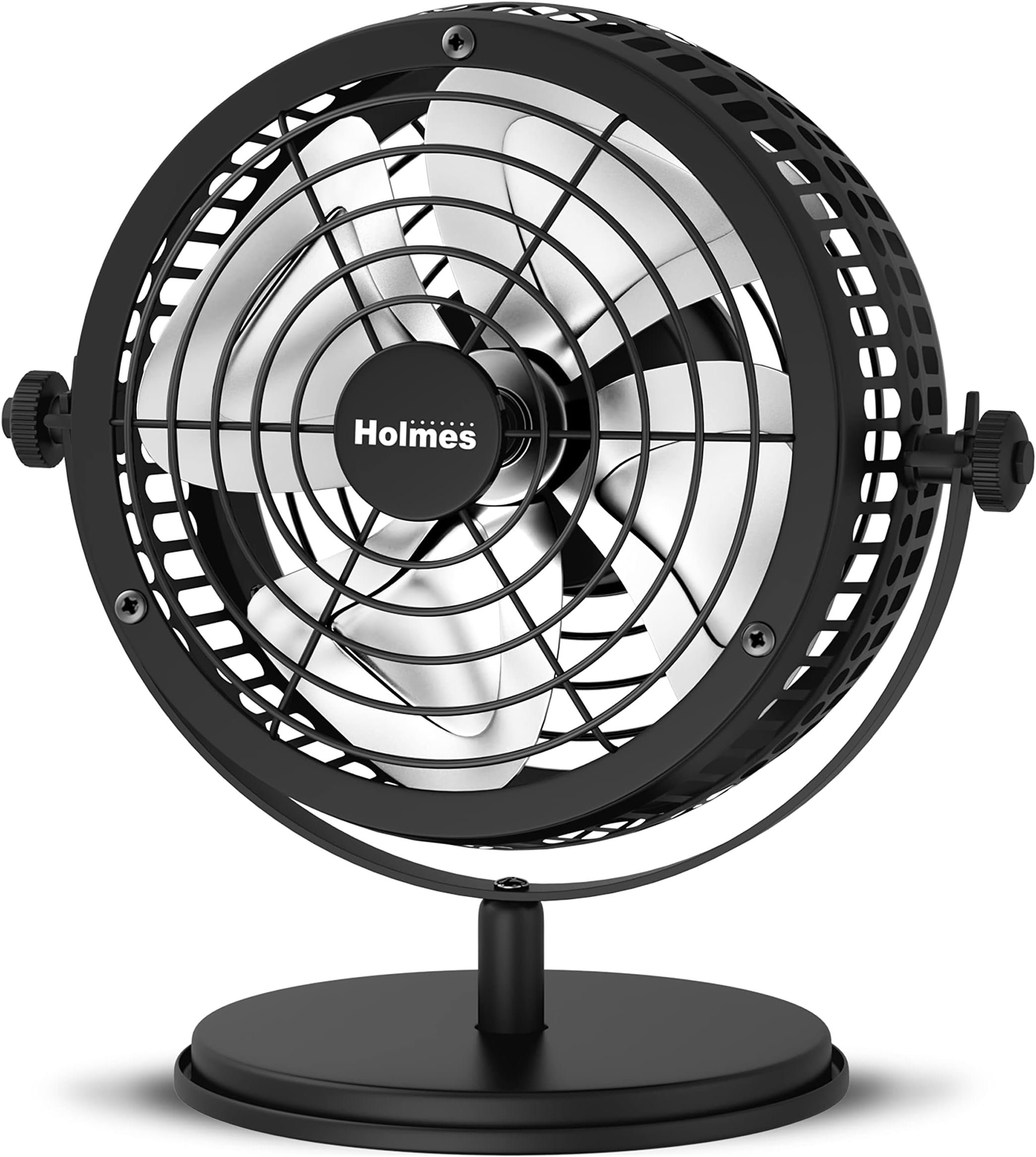 HOLMES 6" Heritage Table Fan, 2 Speeds, 4 Blades, Adjustable 145° Head Tilt, Metal Construction, Ideal for Home, Bedrooms, Dorm Rooms or Office, Matte Black