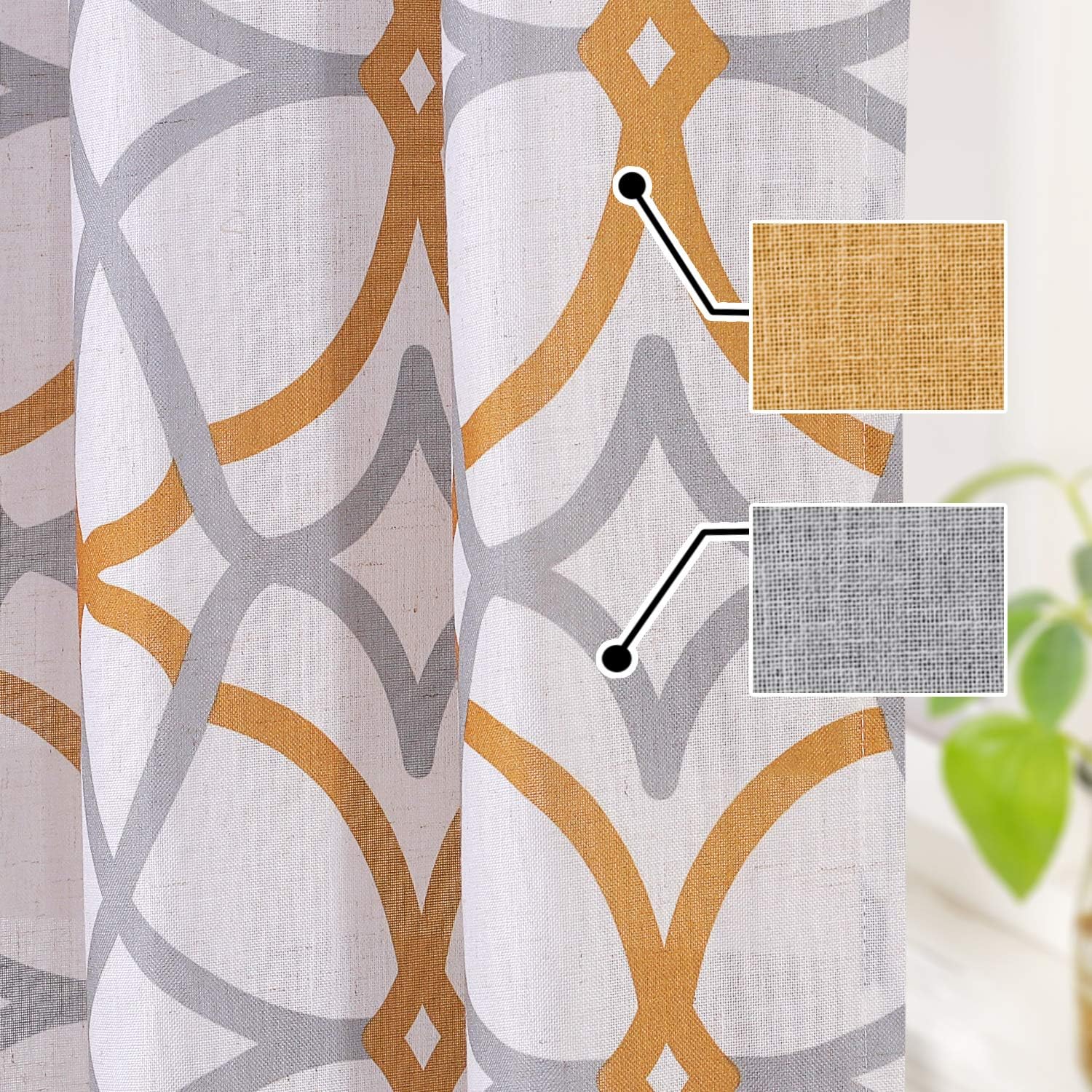 H.VERSAILTEX Geo Pattern Linen Curtains Light Filtering Privacy Protecting Panels Premium Soft Rich Material Drapes Window Treatment, 2 Pieces
