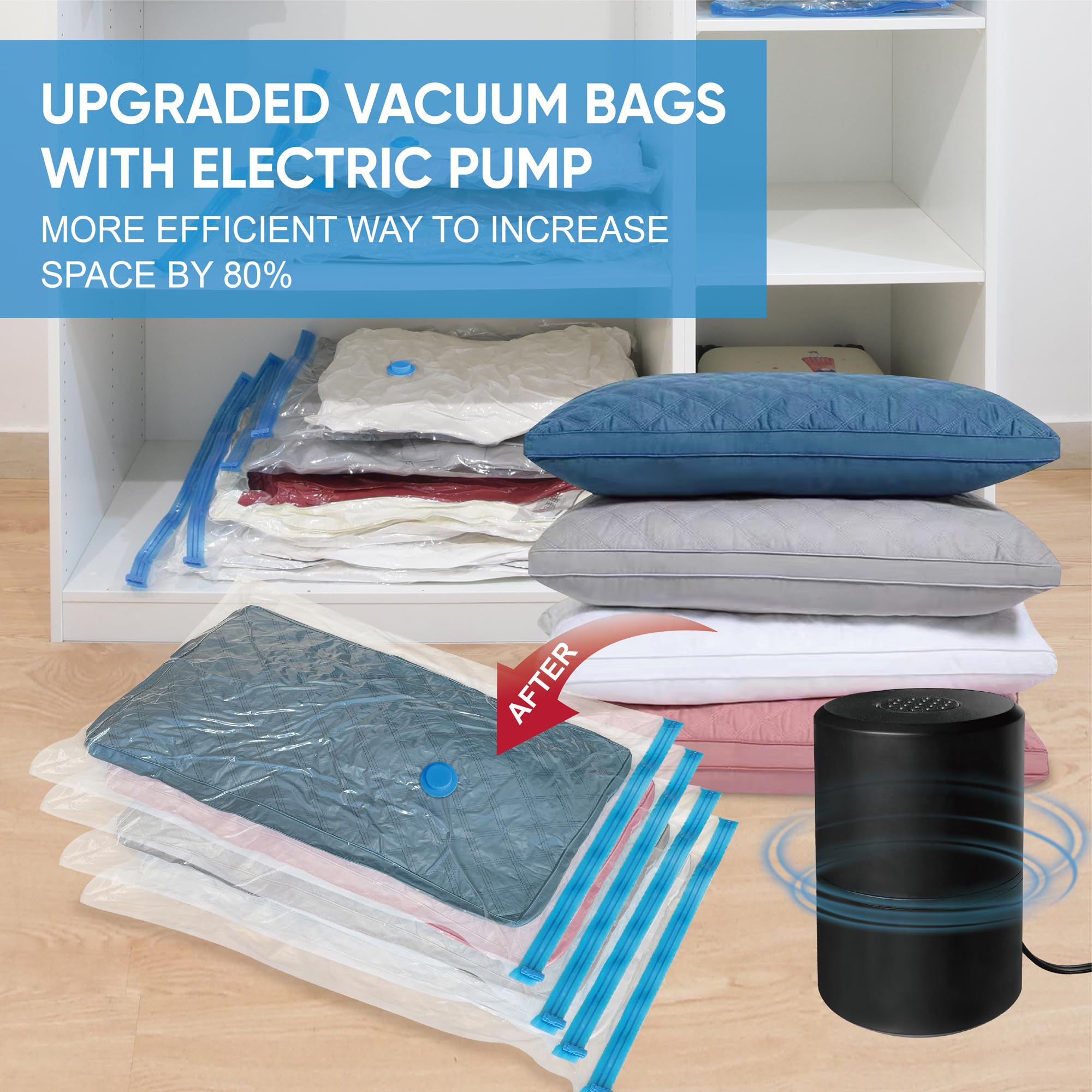 Vakuum-Aufbewahrungsbeutel mit elektrischer Pumpe, 30 Combo (5L/5Jumbo/10M/10S) Platzsparende Beutel Vakuumbeutel mit Pumpe, Raumbeutel, Vakuumierbeutel für Kleidung, Bettdecken, Decken, Bettwäsche