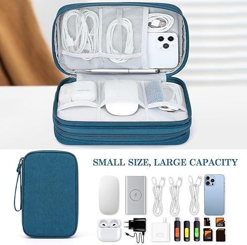 Vista 310 de FYY Organizador para cosas electrónicas, para viajes, para cables, cargadores, celular y auriculares, estuche portátil, impermeable, doble capa