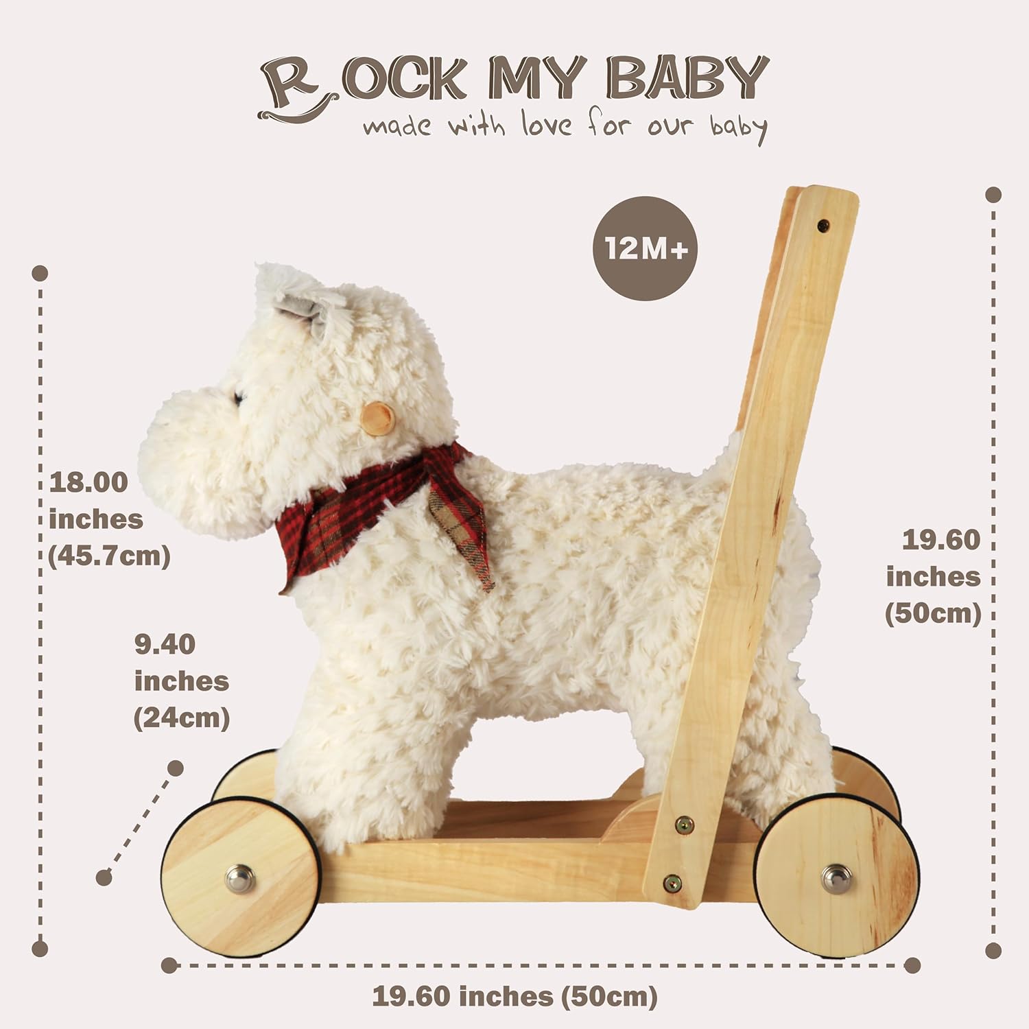 Wooden Baby Walker, 2-in-1 Baby Push Walker & Ride On Toy for Toddlers 12M+, Learning to Walk Toy with Sweet Music, Soft Cuddly Dog Toy for Boys Girls (White Dog) image 6 of 9 B0DSK6XG52