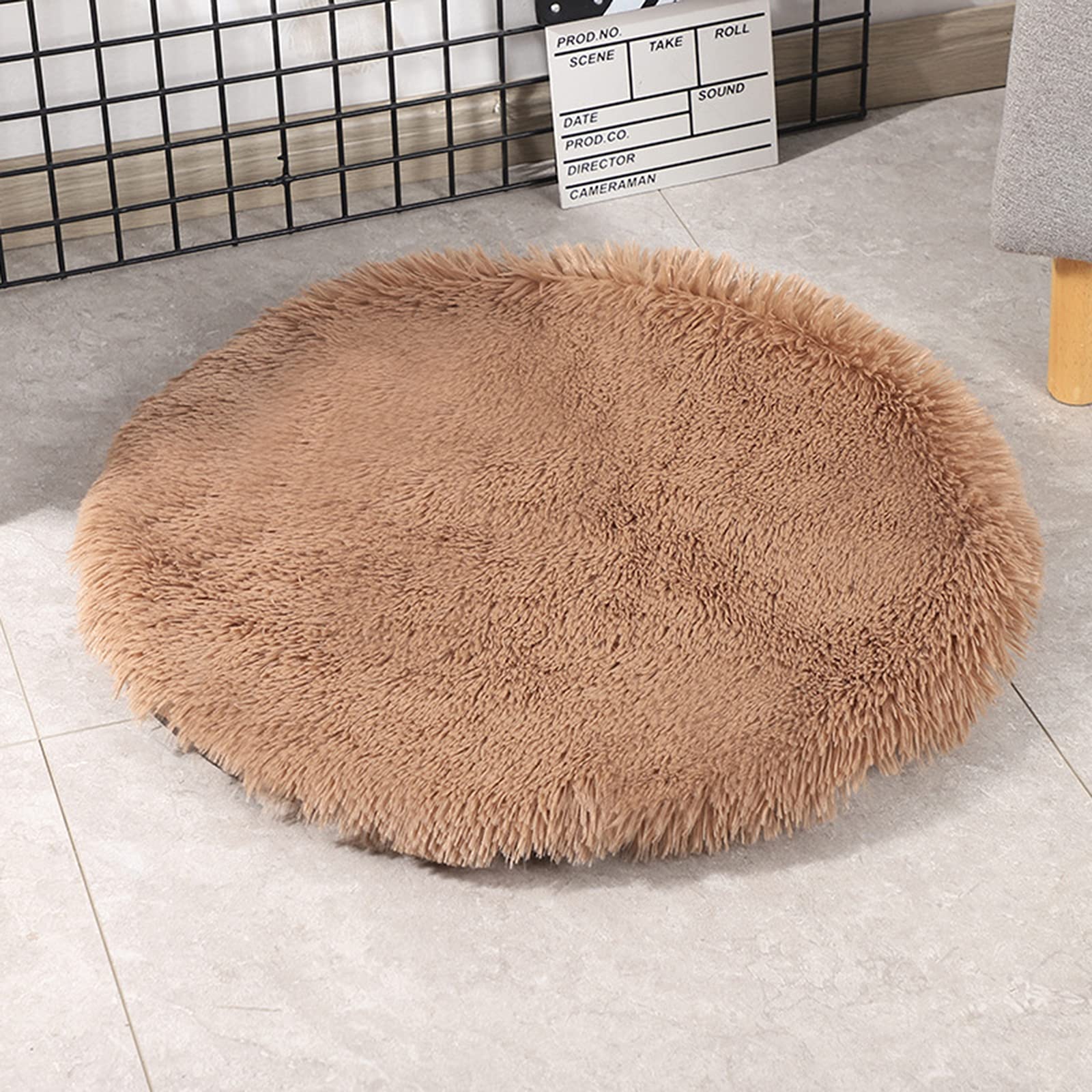 Grand panier chien coussin apaisant l'anxiété de 80cm rond rose marron