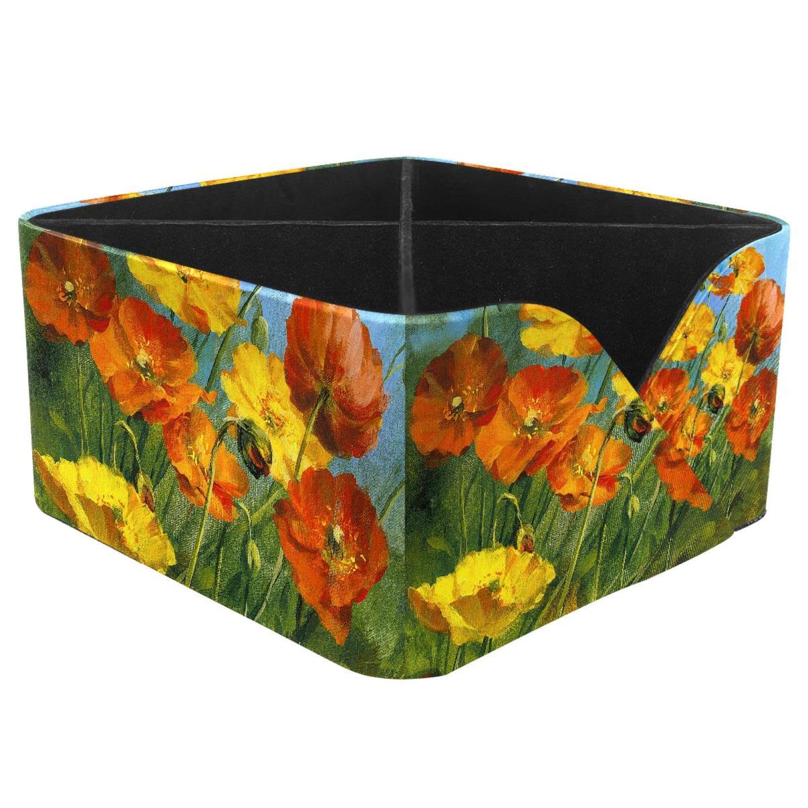 KengjuTesu Watercolor Poppy Desktop Organizer Pen Holder, Rectangular Pencil Cup for Office, Study and Makeup Stations