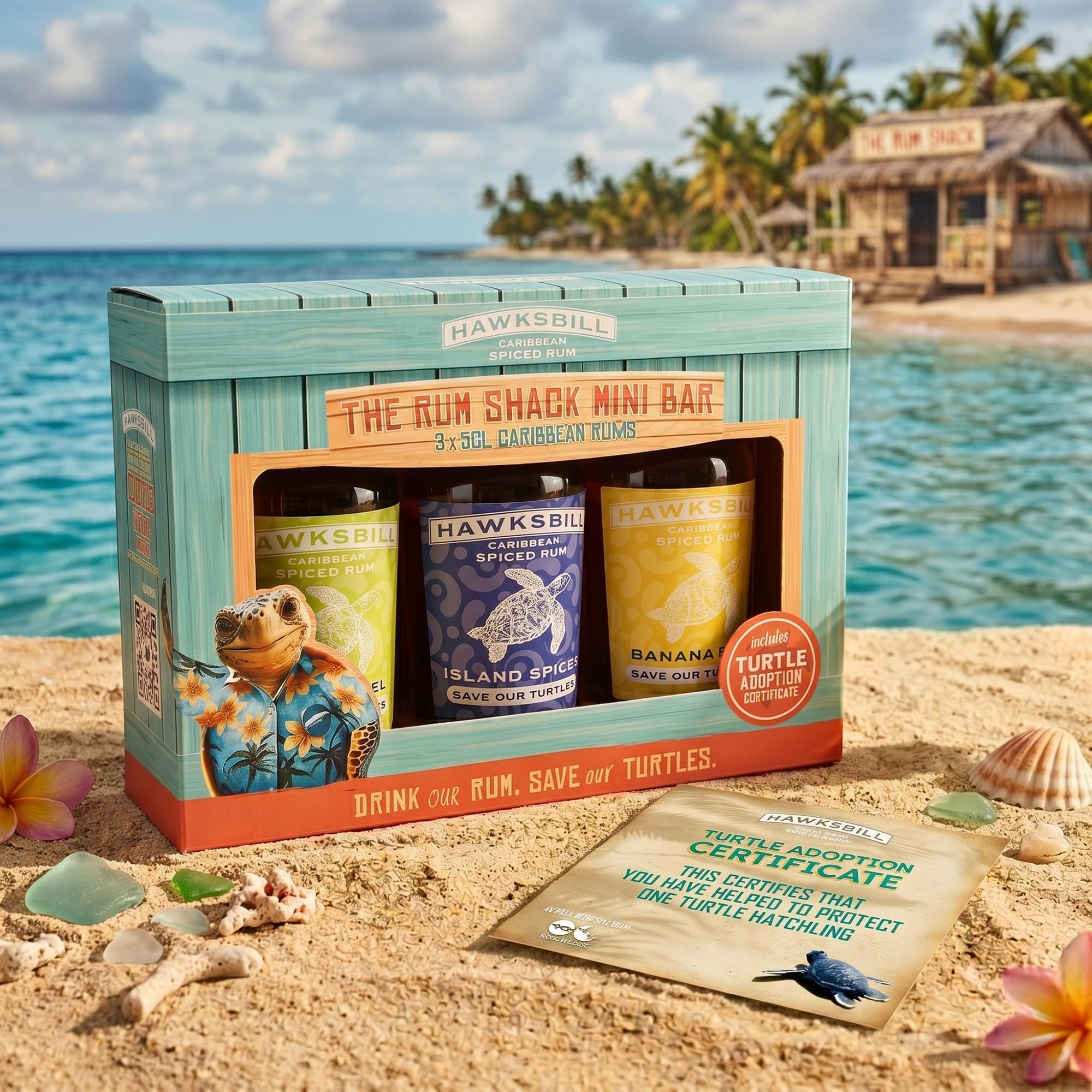 Hawksbill Rum Miniature Gift Set | 3 x Caribbean Rum Miniatures (5cl) | Includes Turtle Adoption Certificate | Unique Tasting Gift